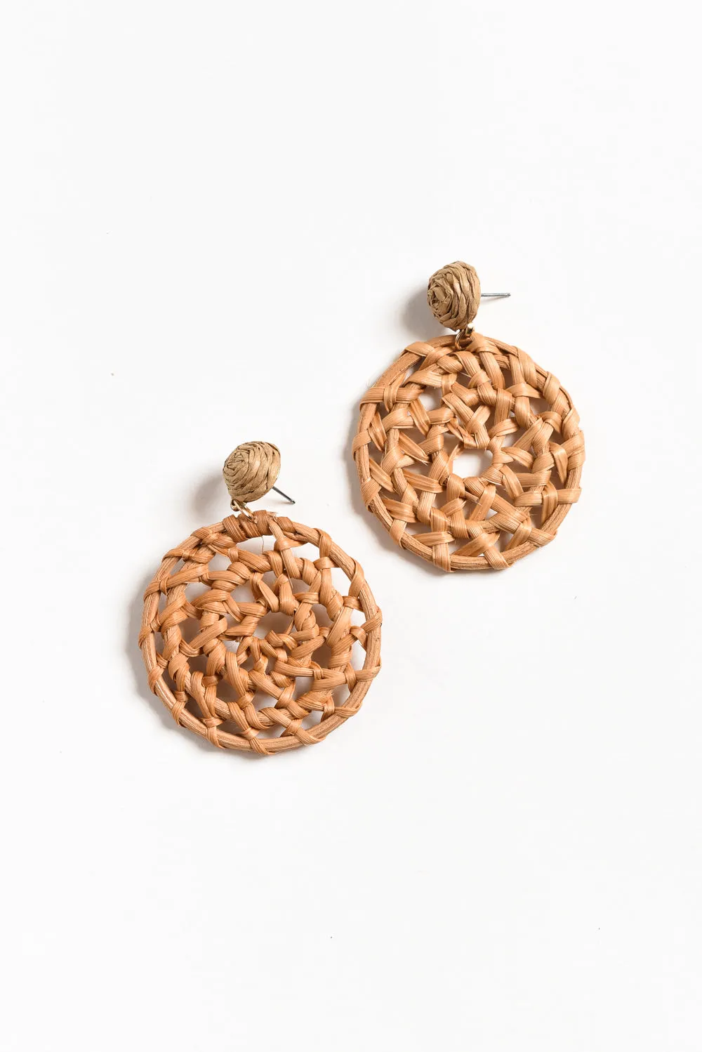 Chandra Tan Rattan Disc Earrings sold by Blue Bungalow