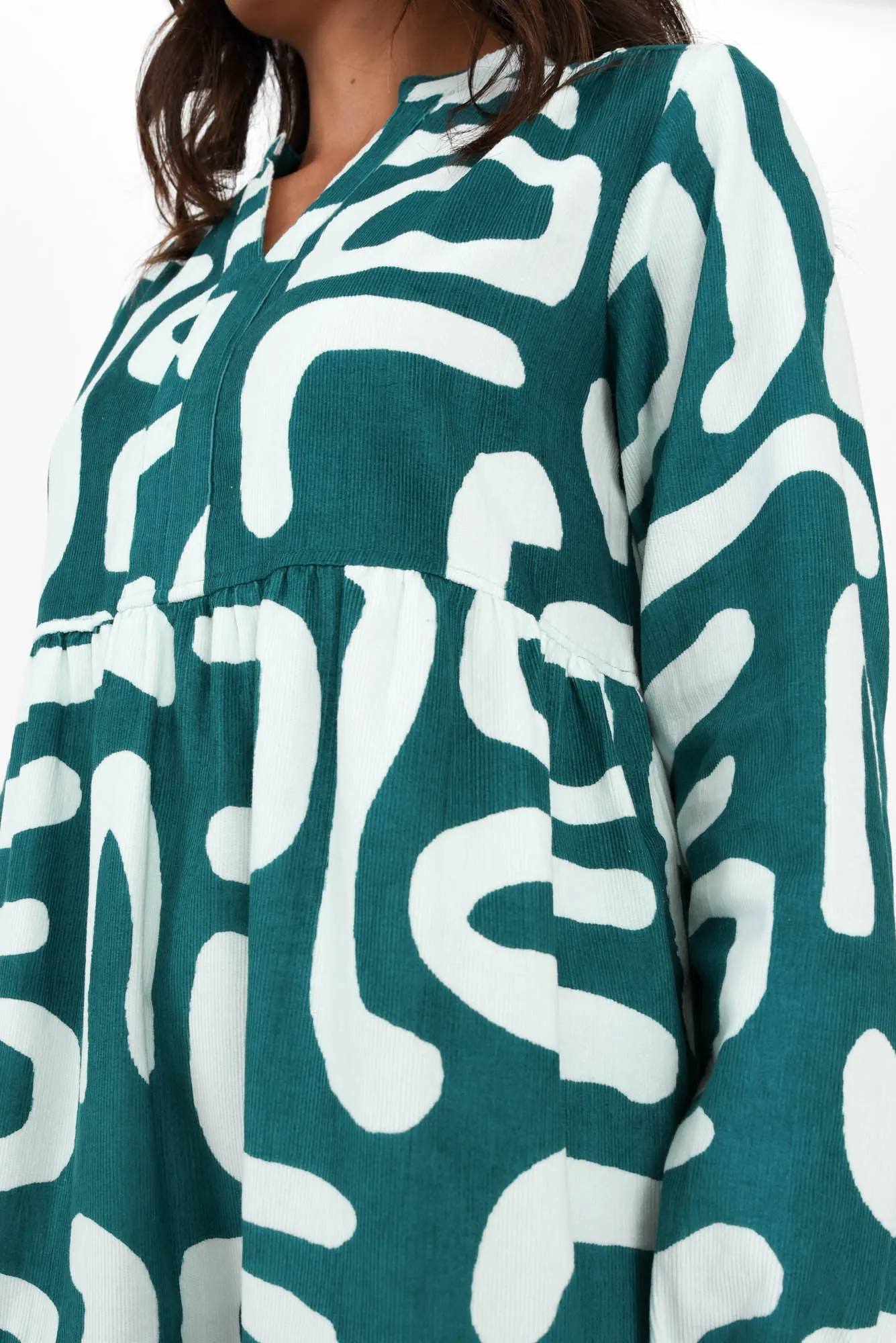 Azari Teal Abstract Cotton Corduroy Dress sold by Blue Bungalow product image thumbnail 5