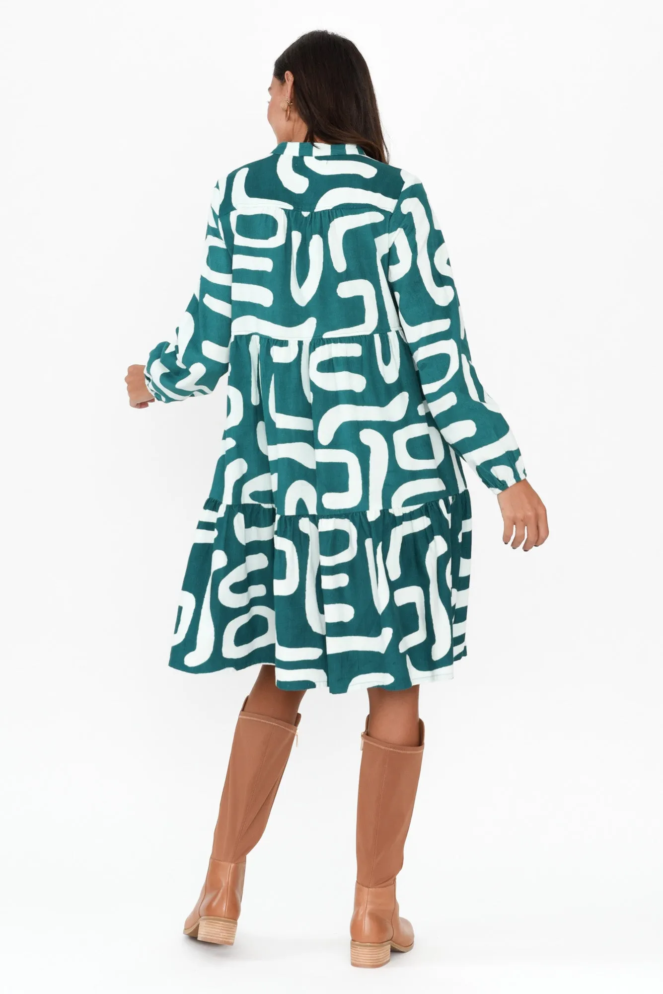 Azari Teal Abstract Cotton Corduroy Dress sold by Blue Bungalow product image thumbnail 4