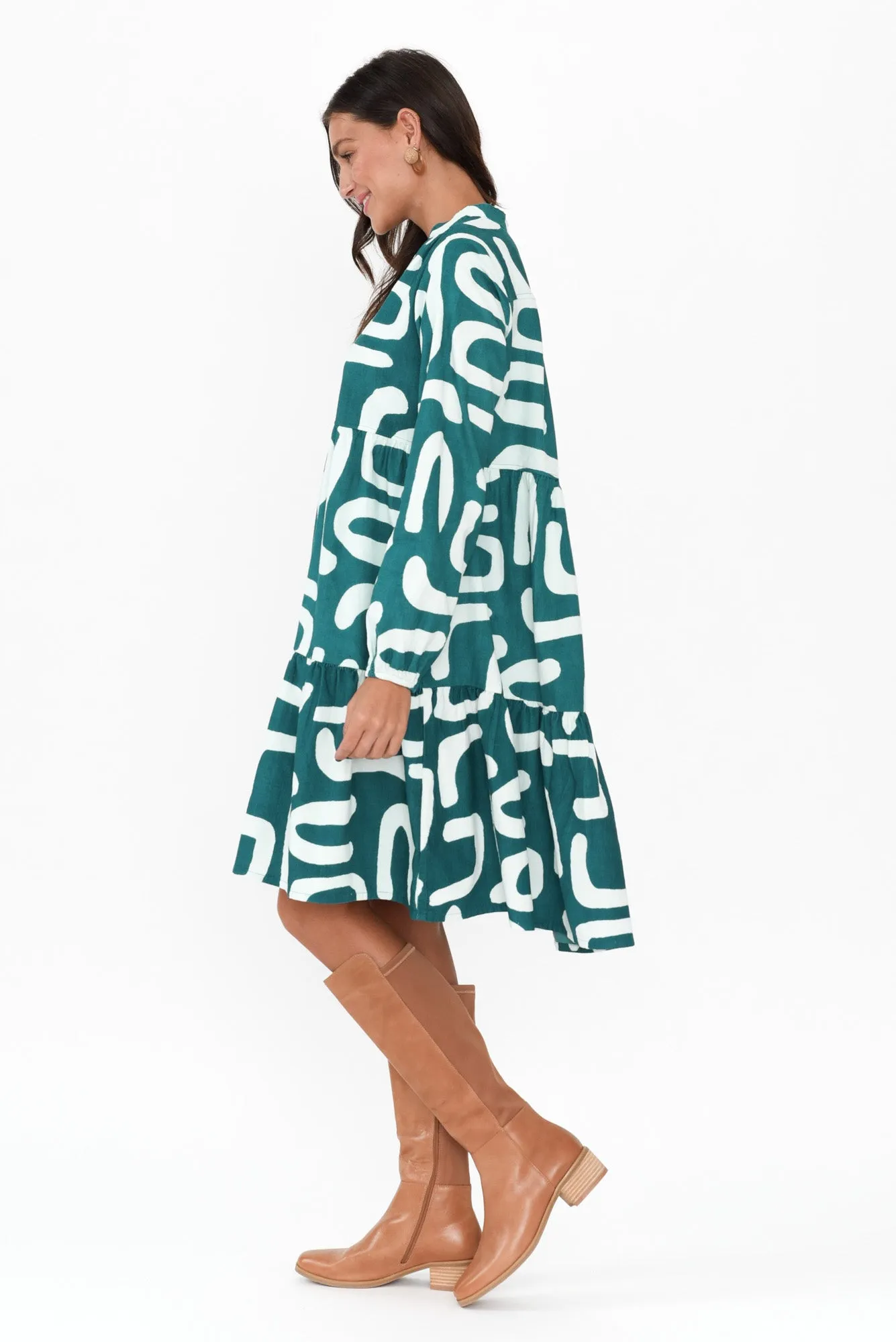 Azari Teal Abstract Cotton Corduroy Dress sold by Blue Bungalow product image thumbnail 3