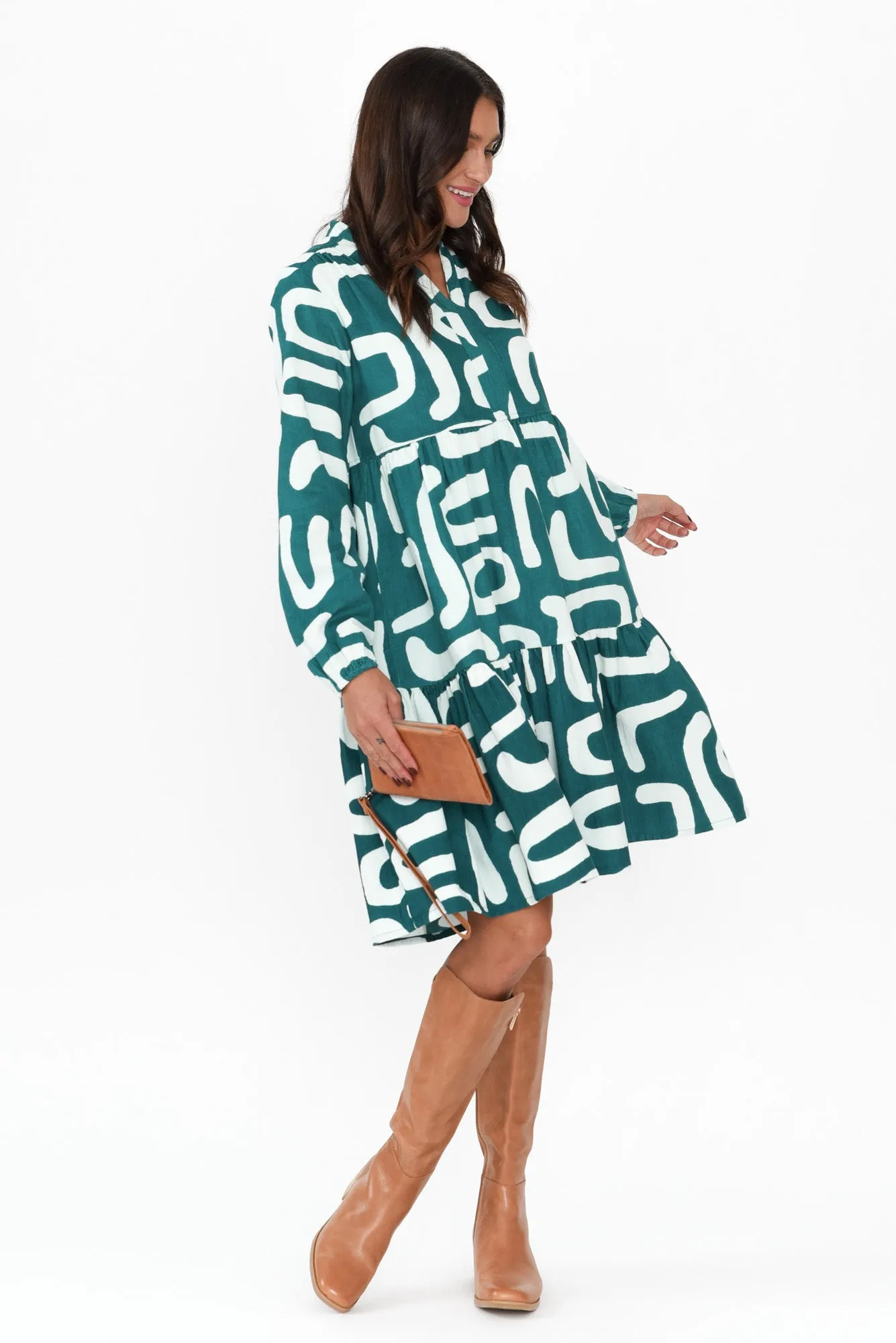 Azari Teal Abstract Cotton Corduroy Dress sold by Blue Bungalow product image thumbnail 2