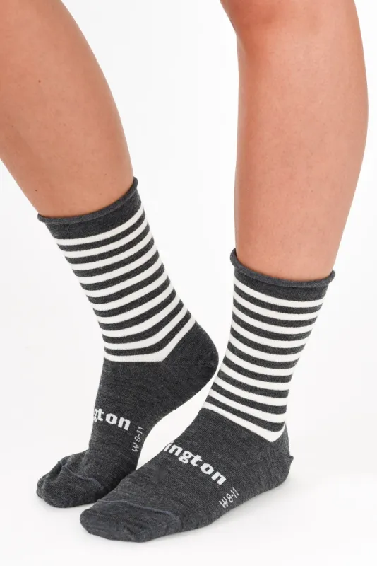 Grey Stripe Merino Wool Rolled Crew Socks sold by Blue Bungalow