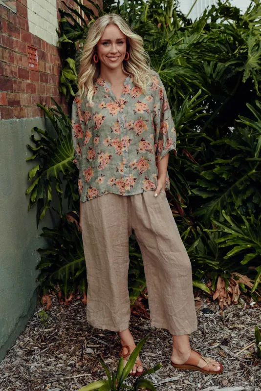Olga Taupe Linen Wide Leg Pants sold by Blue Bungalow