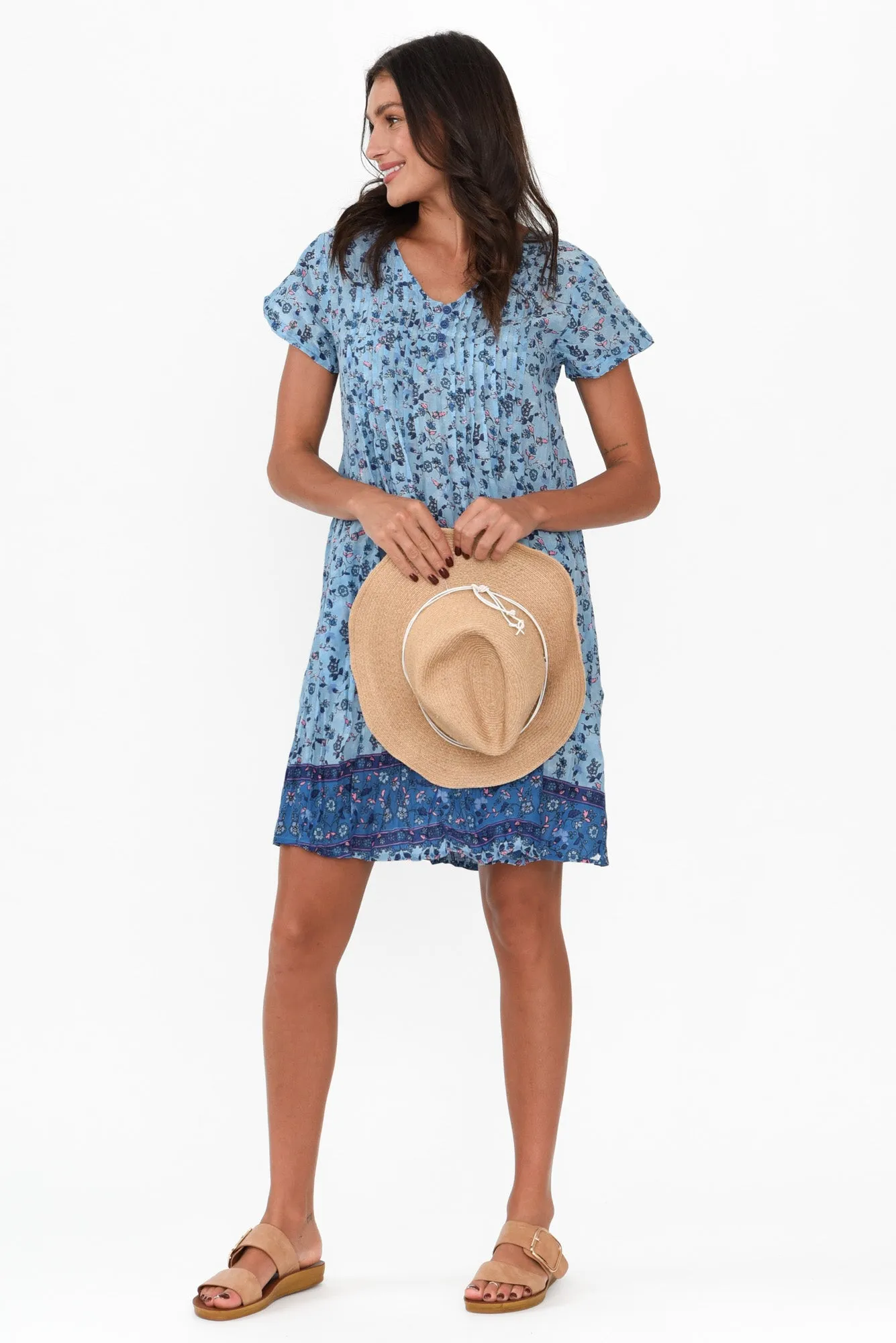 Sabina Blue Meadow Crinkle Cotton Dress sold by Blue Bungalow product image thumbnail 2