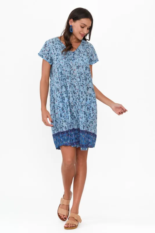 Sabina Blue Meadow Crinkle Cotton Dress sold by Blue Bungalow