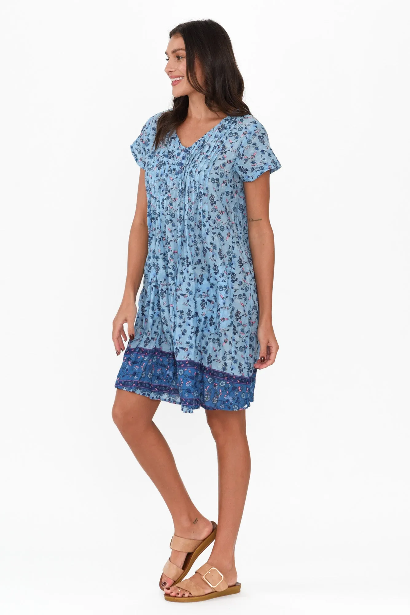 Sabina Blue Meadow Crinkle Cotton Dress sold by Blue Bungalow product image thumbnail 3