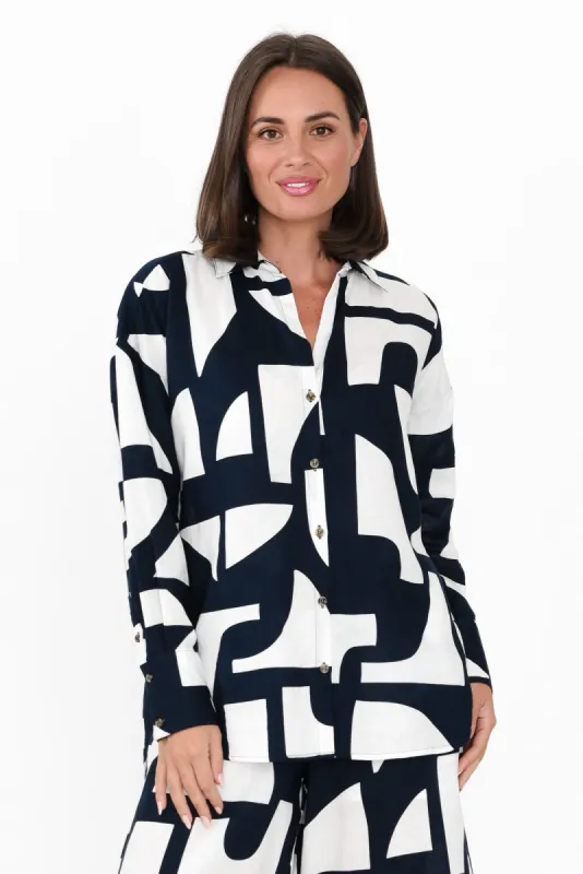 Dali Black Geo Lyocell Blend Shirt sold by Blue Bungalow