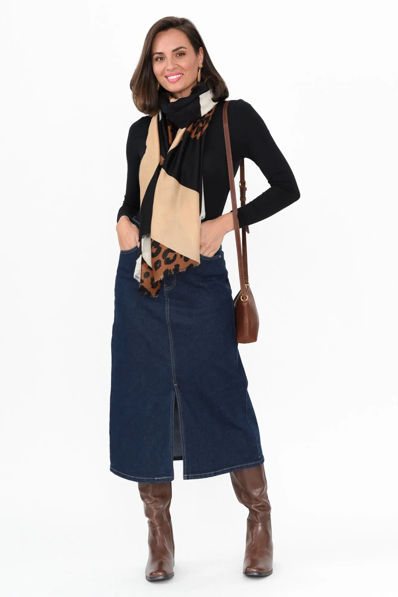 Eloise Dark Blue Denim Midi Skirt sold by Blue Bungalow product image thumbnail 2