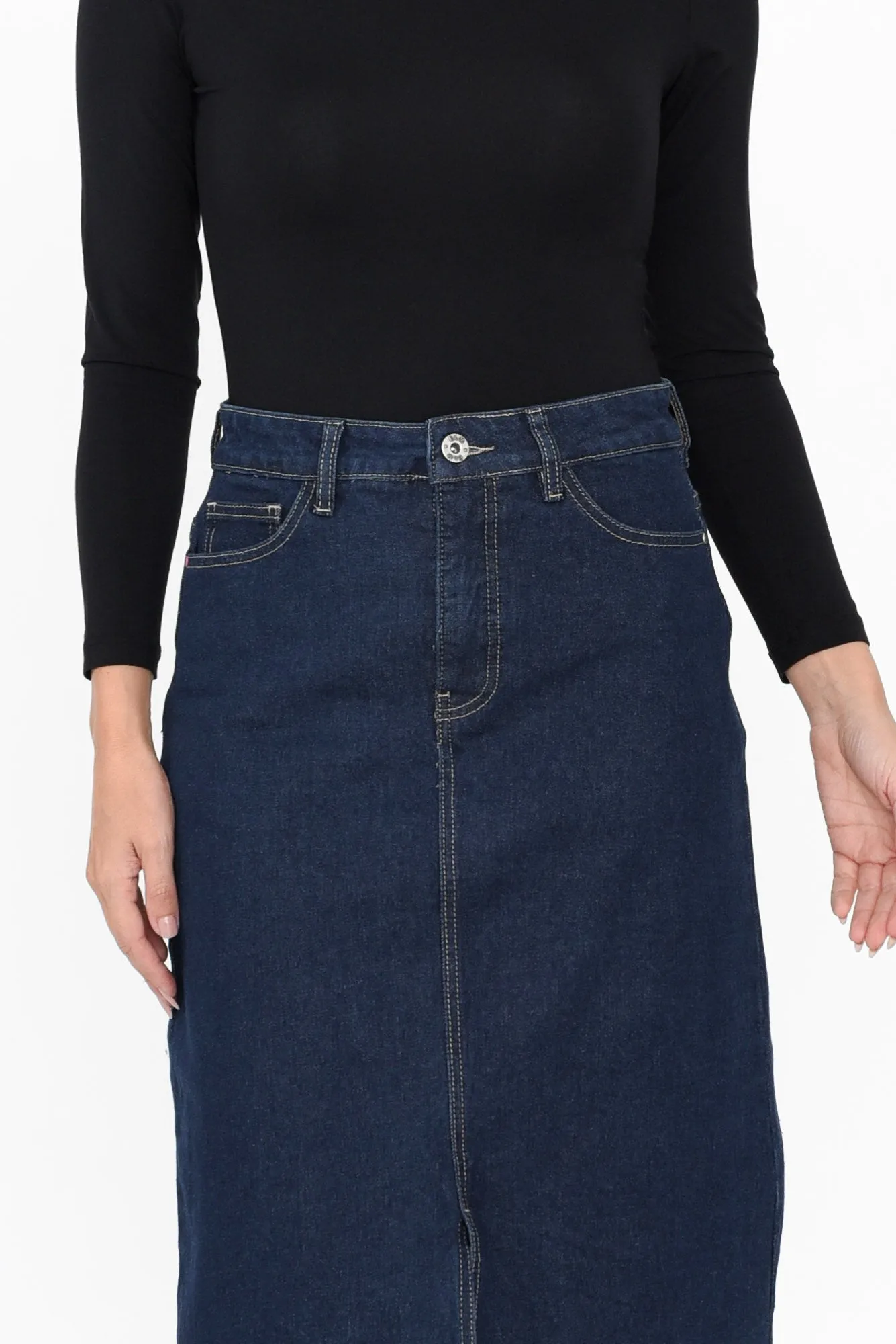 Eloise Dark Blue Denim Midi Skirt sold by Blue Bungalow product image thumbnail 5