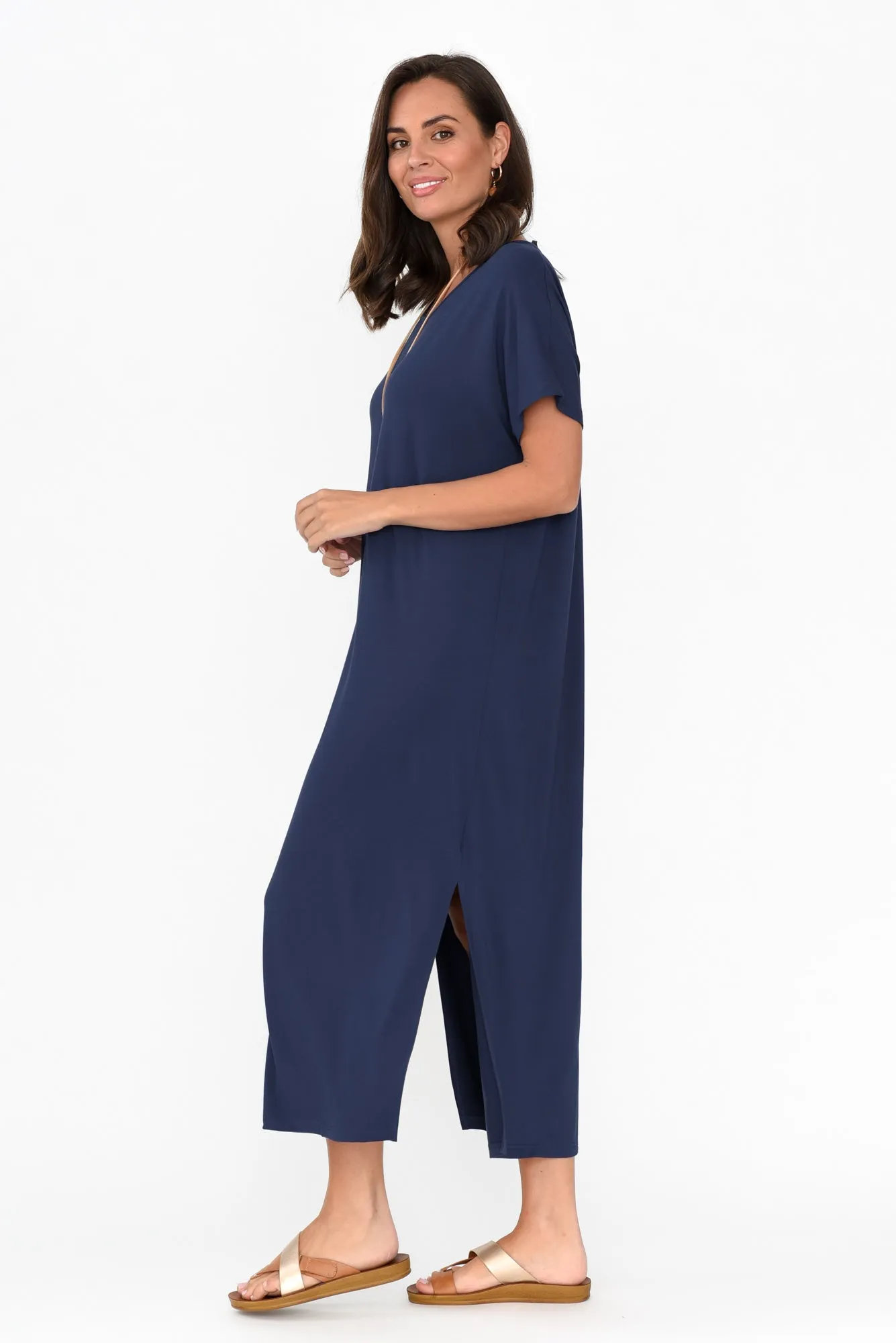Dempsey Navy Bamboo Midi Dress sold by Blue Bungalow product image thumbnail 3