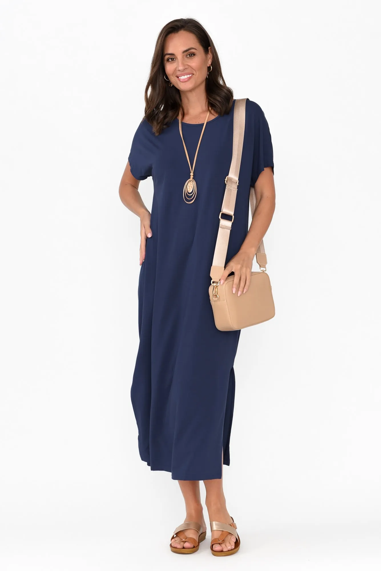 Dempsey Navy Bamboo Midi Dress sold by Blue Bungalow