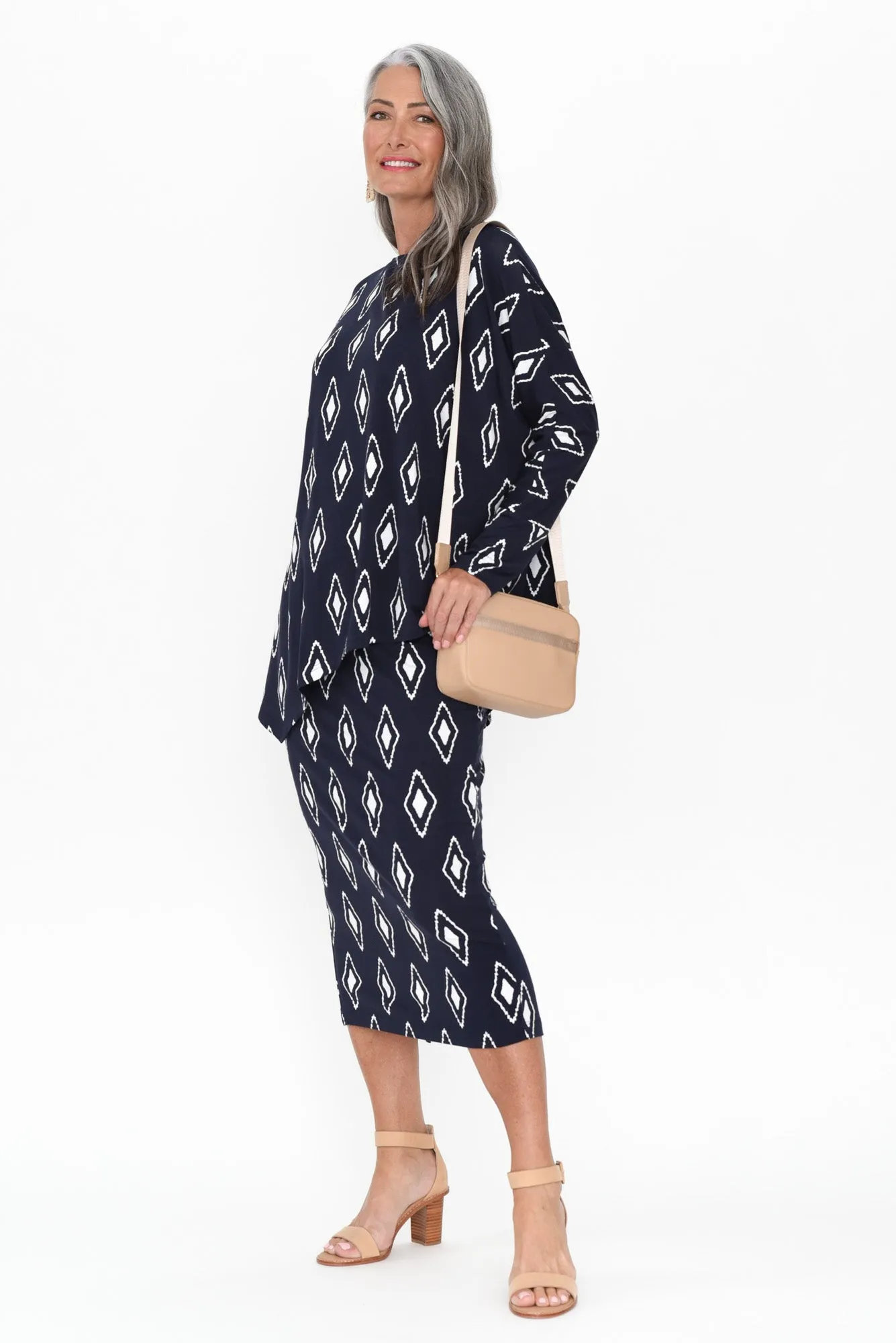 Susie Navy Diamond Asymmetrical Bamboo Top sold by Blue Bungalow product image thumbnail 3