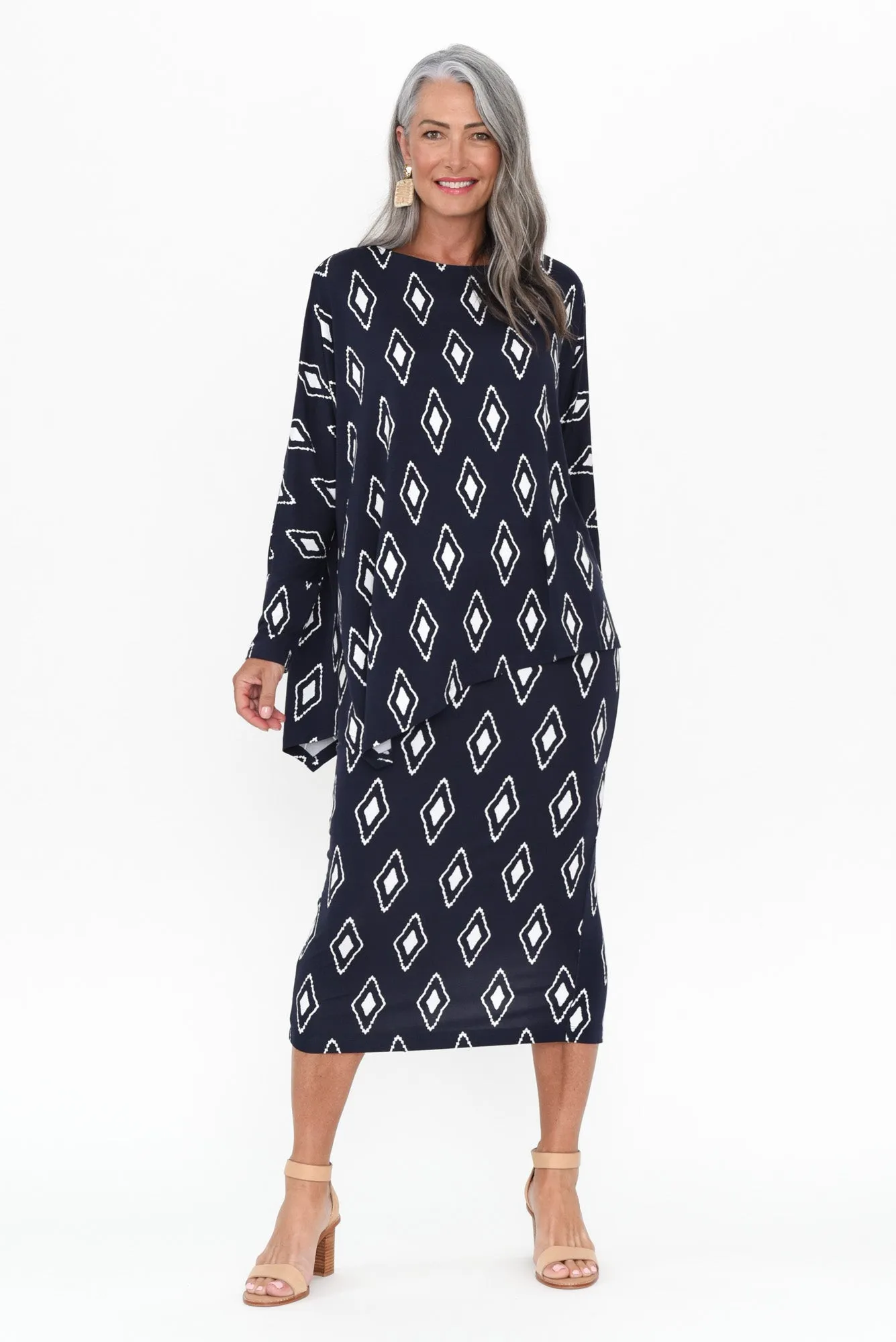 Susie Navy Diamond Asymmetrical Bamboo Top sold by Blue Bungalow product image thumbnail 5