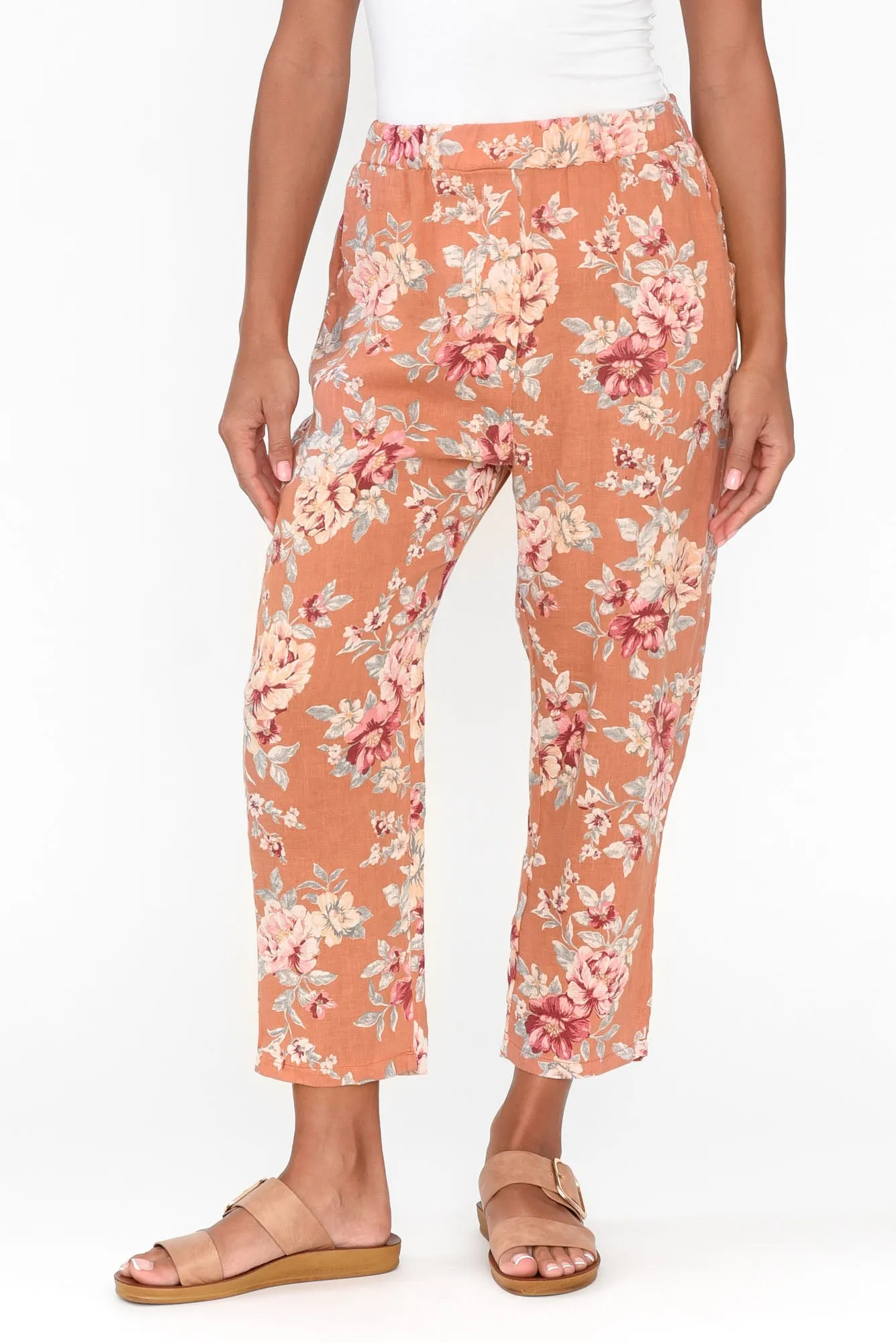 Jacqui Orange Blossom Linen Pants sold by Blue Bungalow