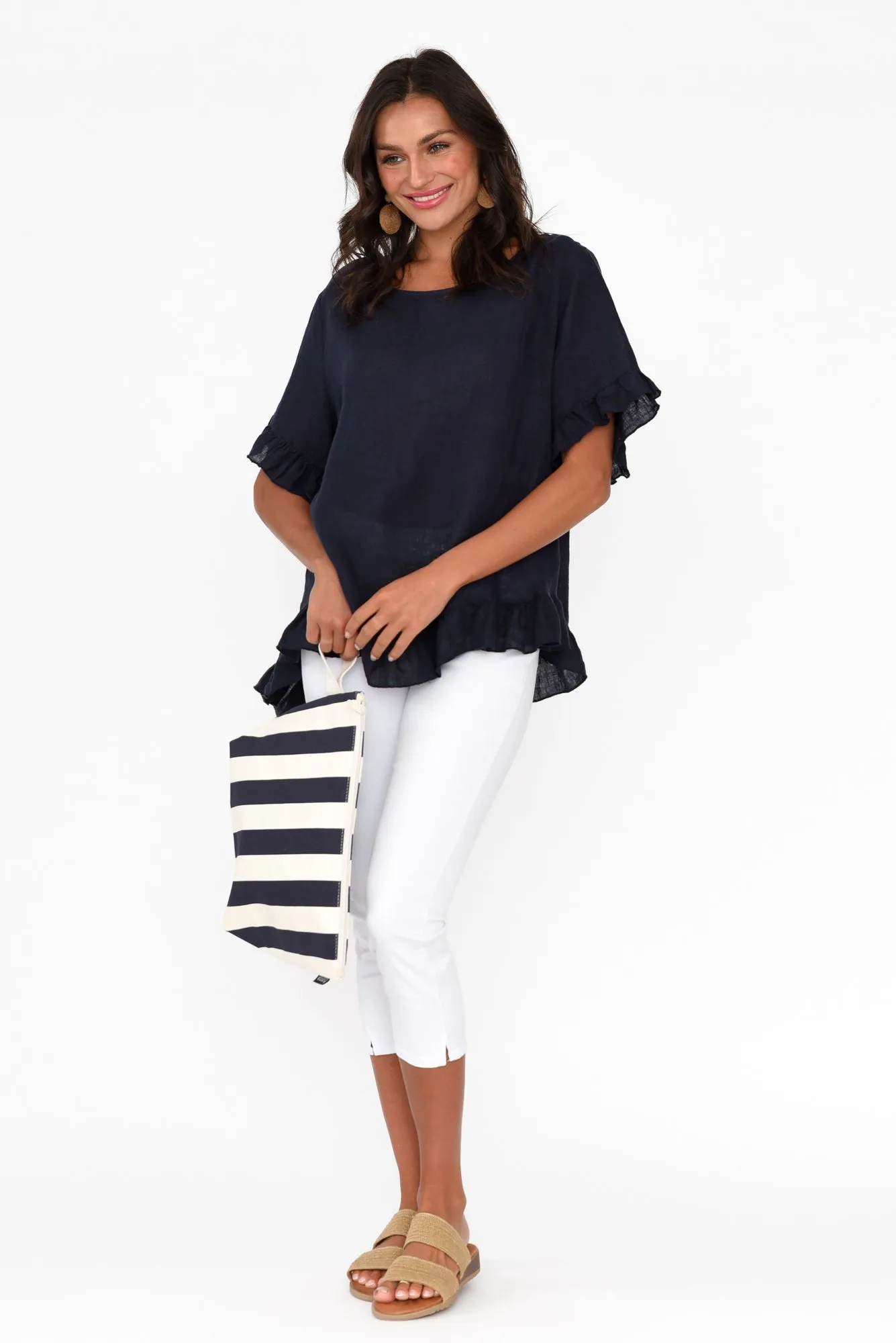 Genevieve Navy Linen Frill Top sold by Blue Bungalow product image thumbnail 3