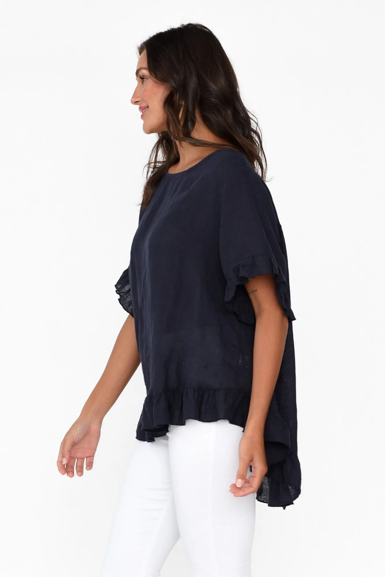 Genevieve Navy Linen Frill Top sold by Blue Bungalow product image thumbnail 4