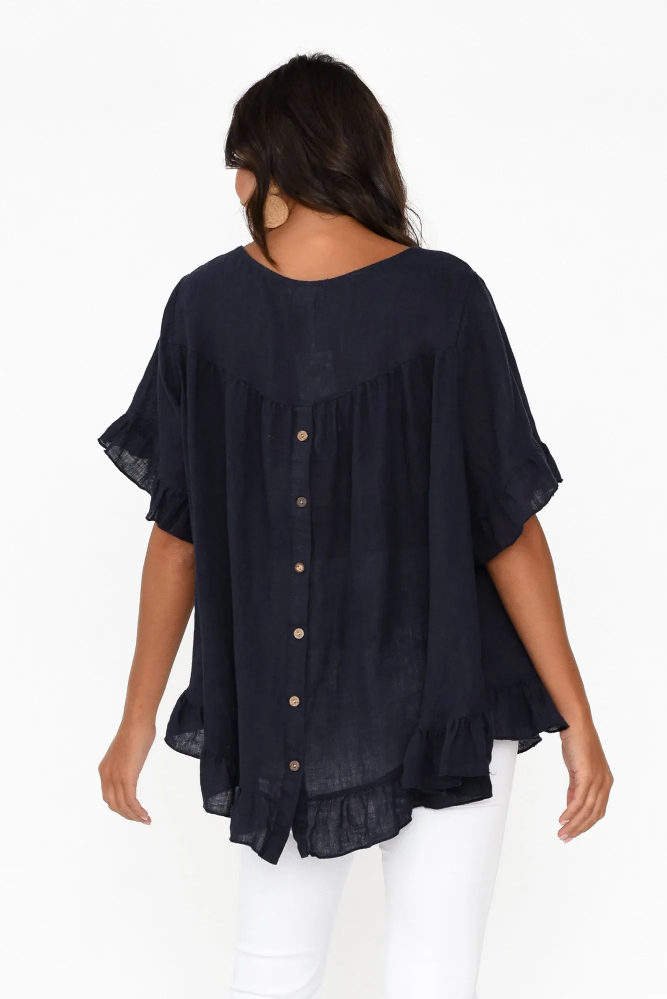 Genevieve Navy Linen Frill Top sold by Blue Bungalow product image thumbnail 5
