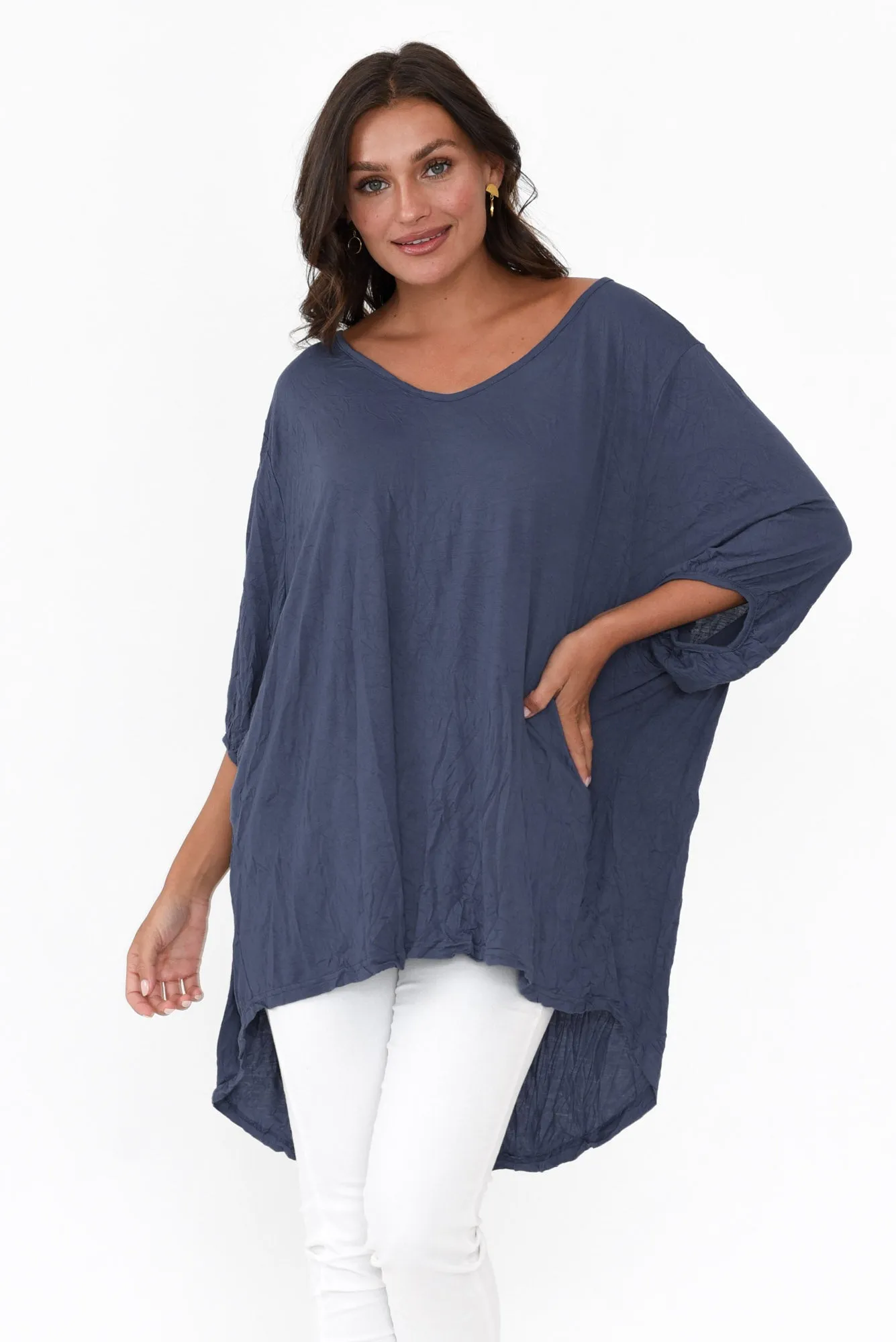 Agnes Blue Crinkle Cotton Hi Lo Top sold by Blue Bungalow