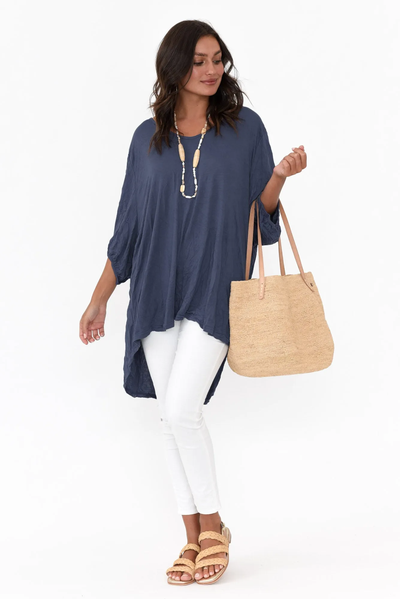 Agnes Blue Crinkle Cotton Hi Lo Top sold by Blue Bungalow product image thumbnail 2