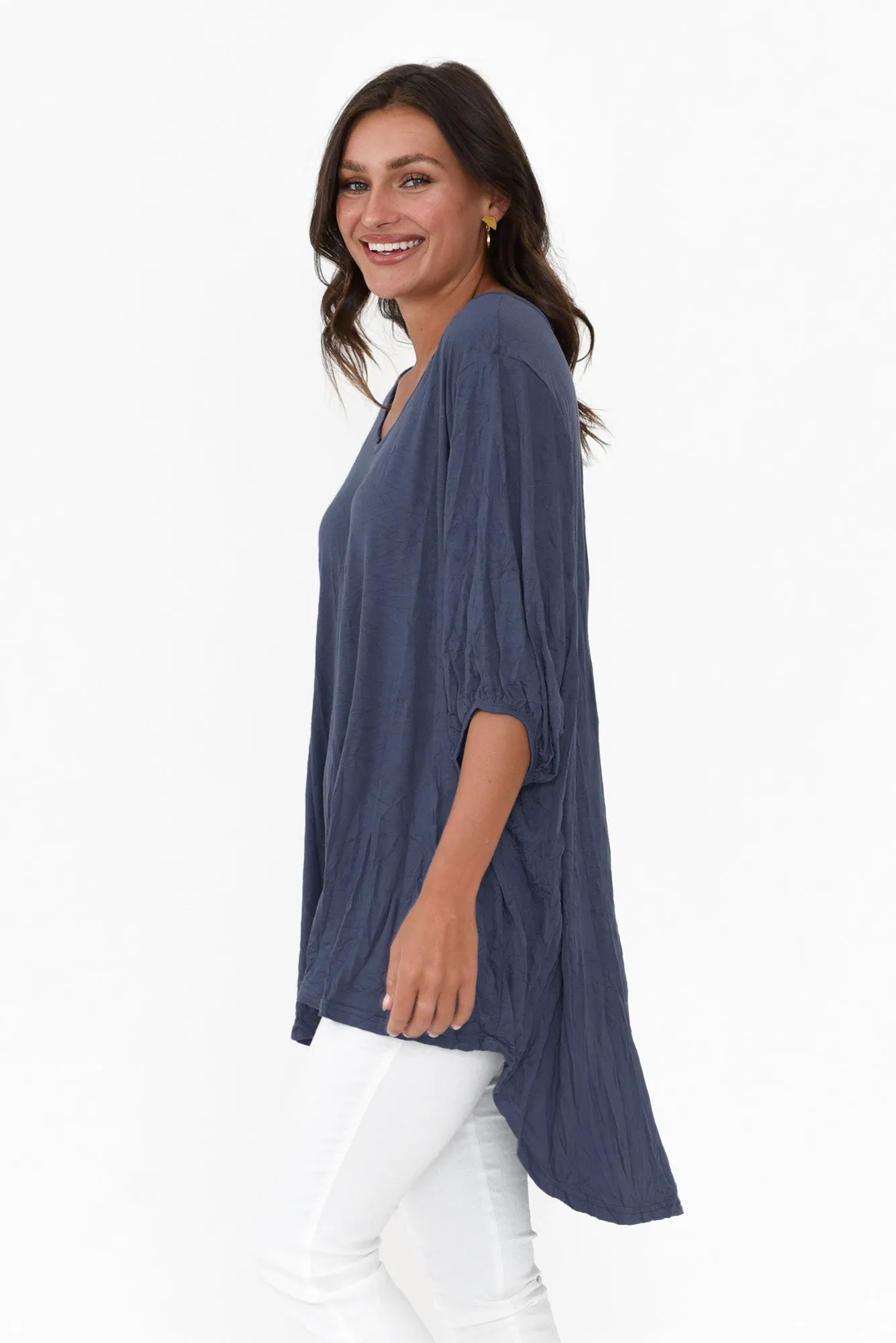 Agnes Blue Crinkle Cotton Hi Lo Top sold by Blue Bungalow product image thumbnail 3