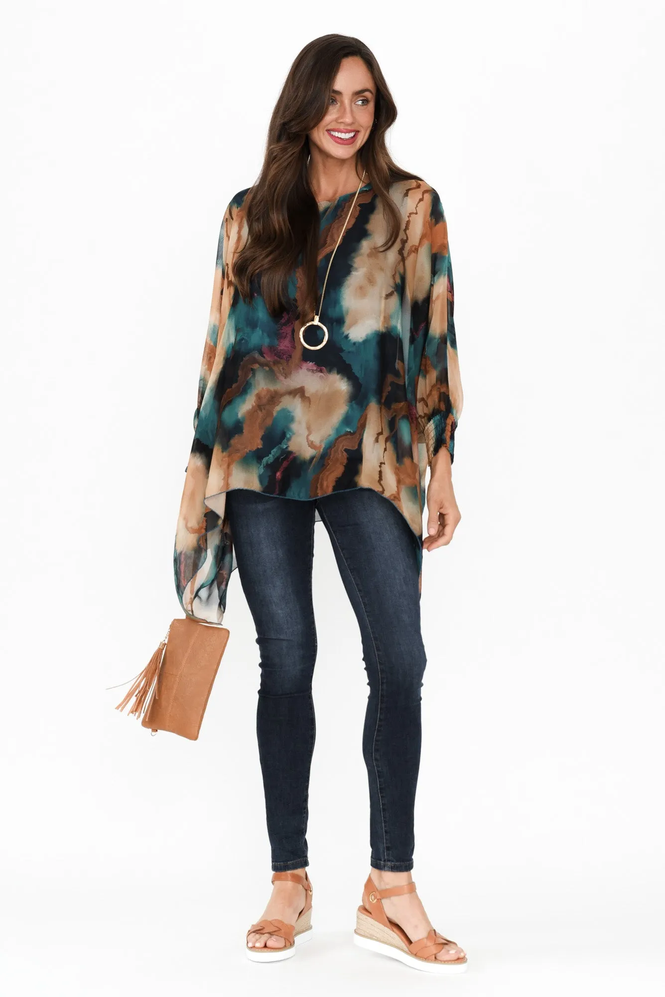 Dorey Navy Abstract Silk Layer Top sold by Blue Bungalow product image thumbnail 2