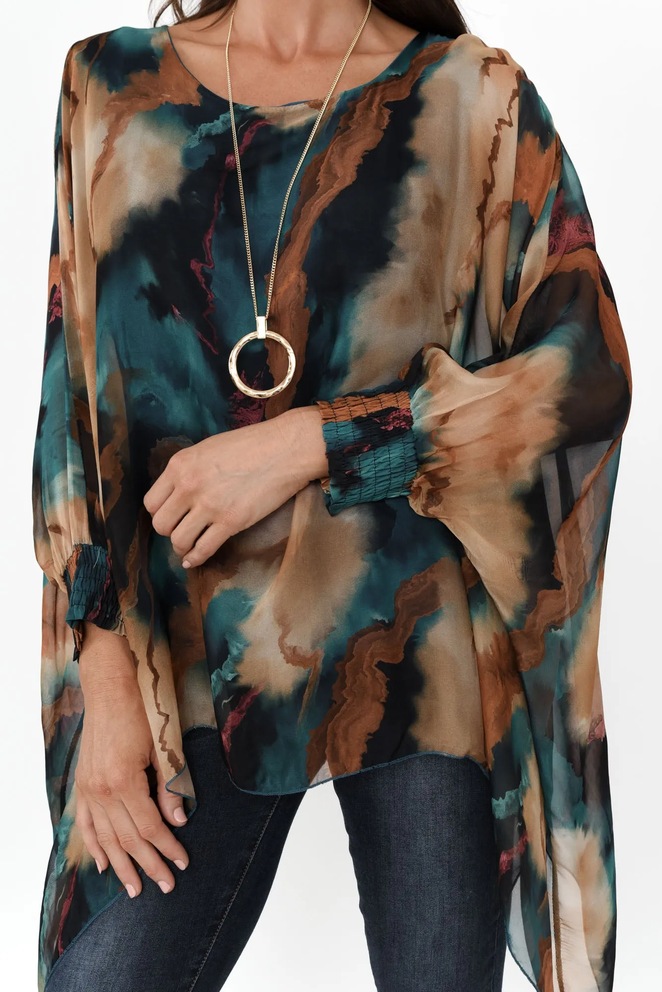 Dorey Navy Abstract Silk Layer Top sold by Blue Bungalow product image thumbnail 5