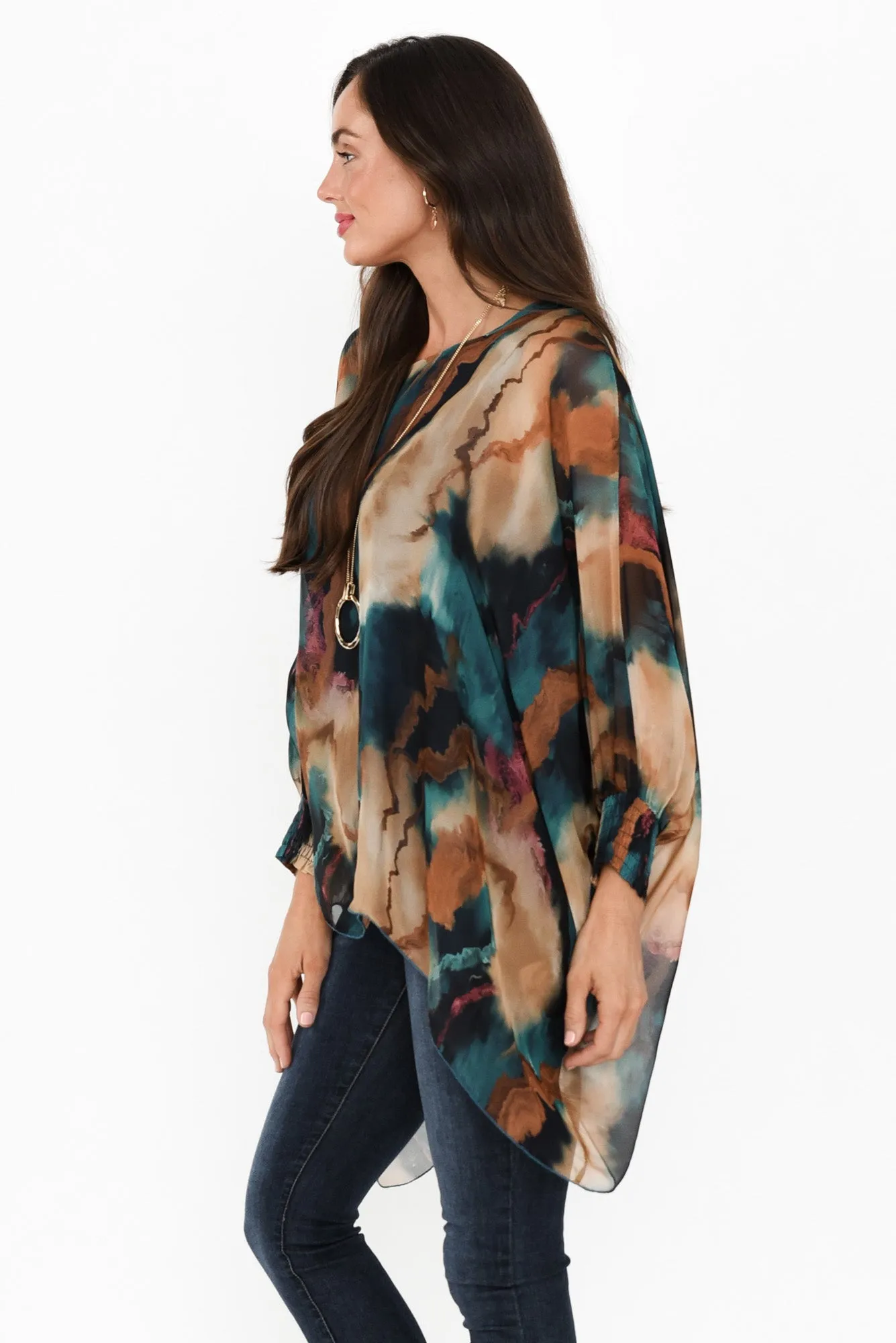 Dorey Navy Abstract Silk Layer Top sold by Blue Bungalow product image thumbnail 3