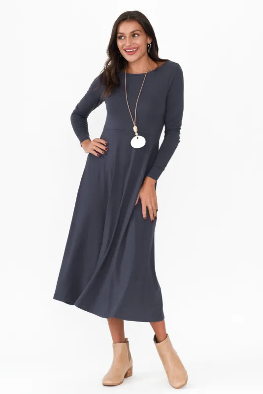 Olivia Deep Blue Bamboo Sleeved Dress sold by Blue Bungalow