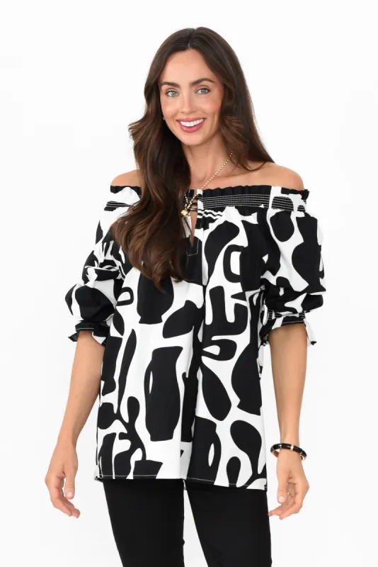 Perissa Black Abstract Cotton Top sold by Blue Bungalow