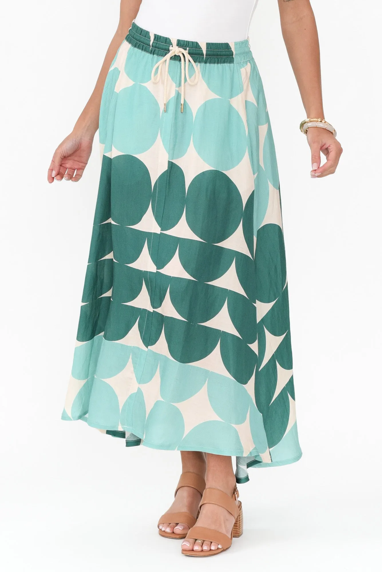Domino Aqua Spot Linen Blend Skirt sold by Blue Bungalow