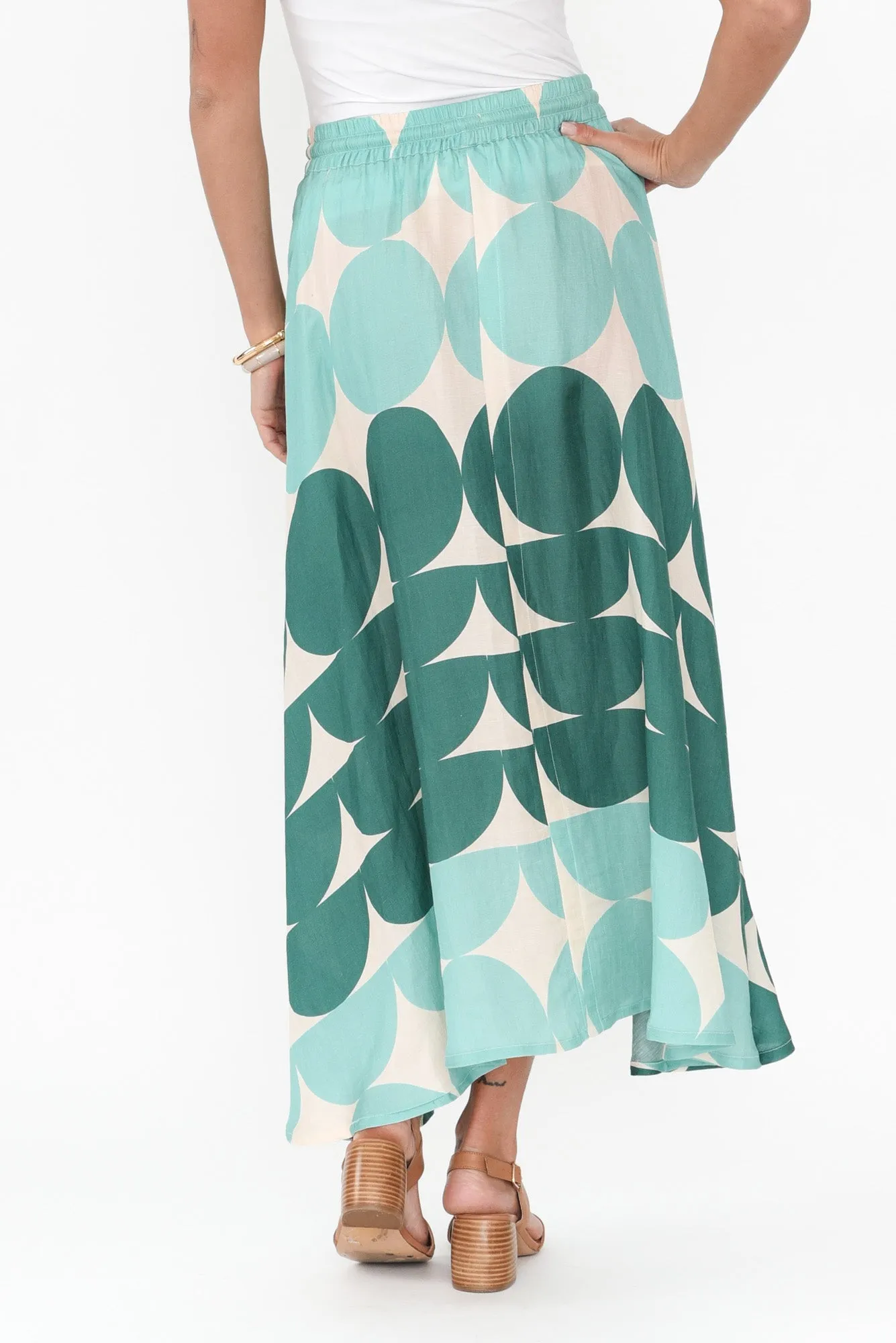 Domino Aqua Spot Linen Blend Skirt sold by Blue Bungalow product image thumbnail 4