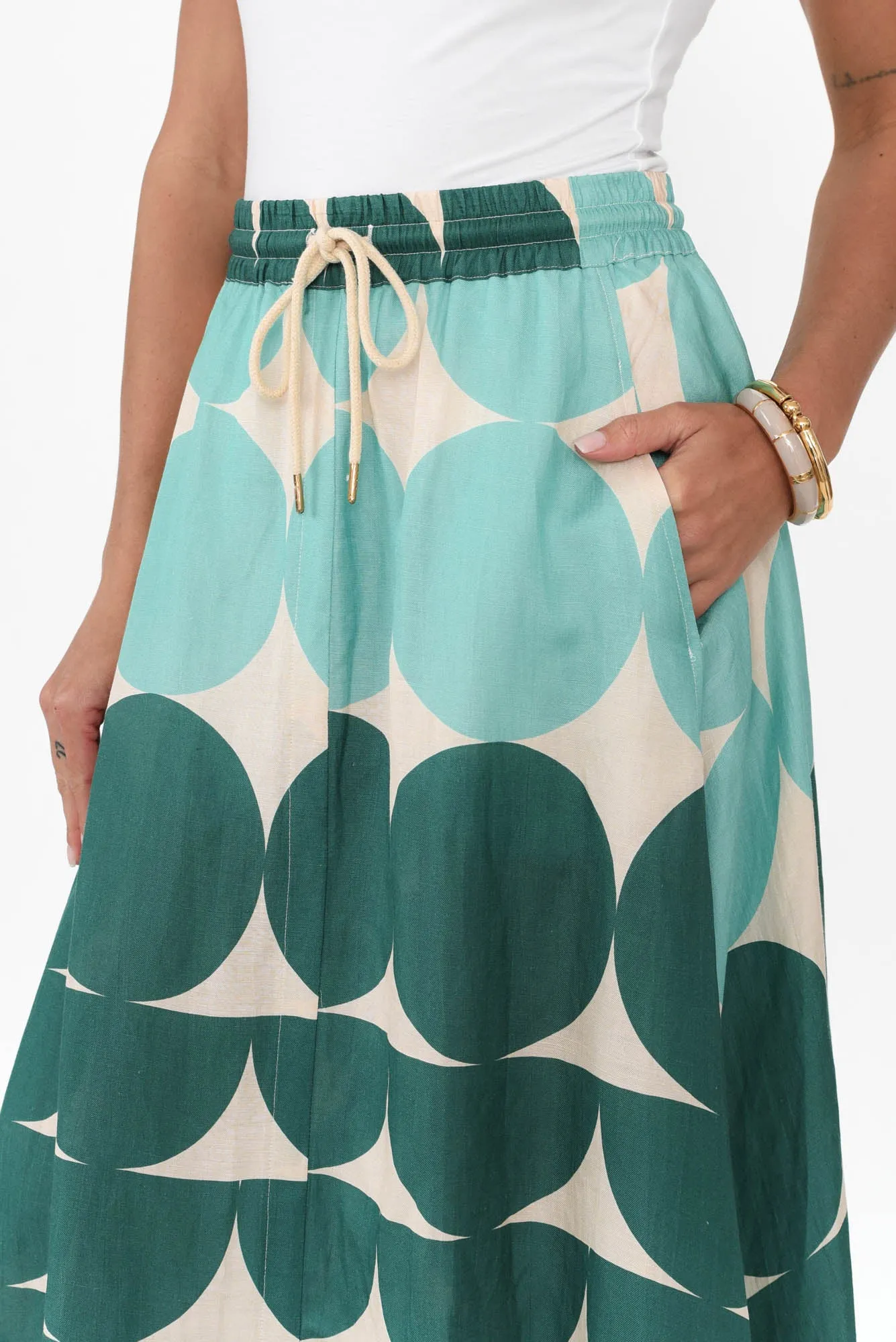 Domino Aqua Spot Linen Blend Skirt sold by Blue Bungalow product image thumbnail 5