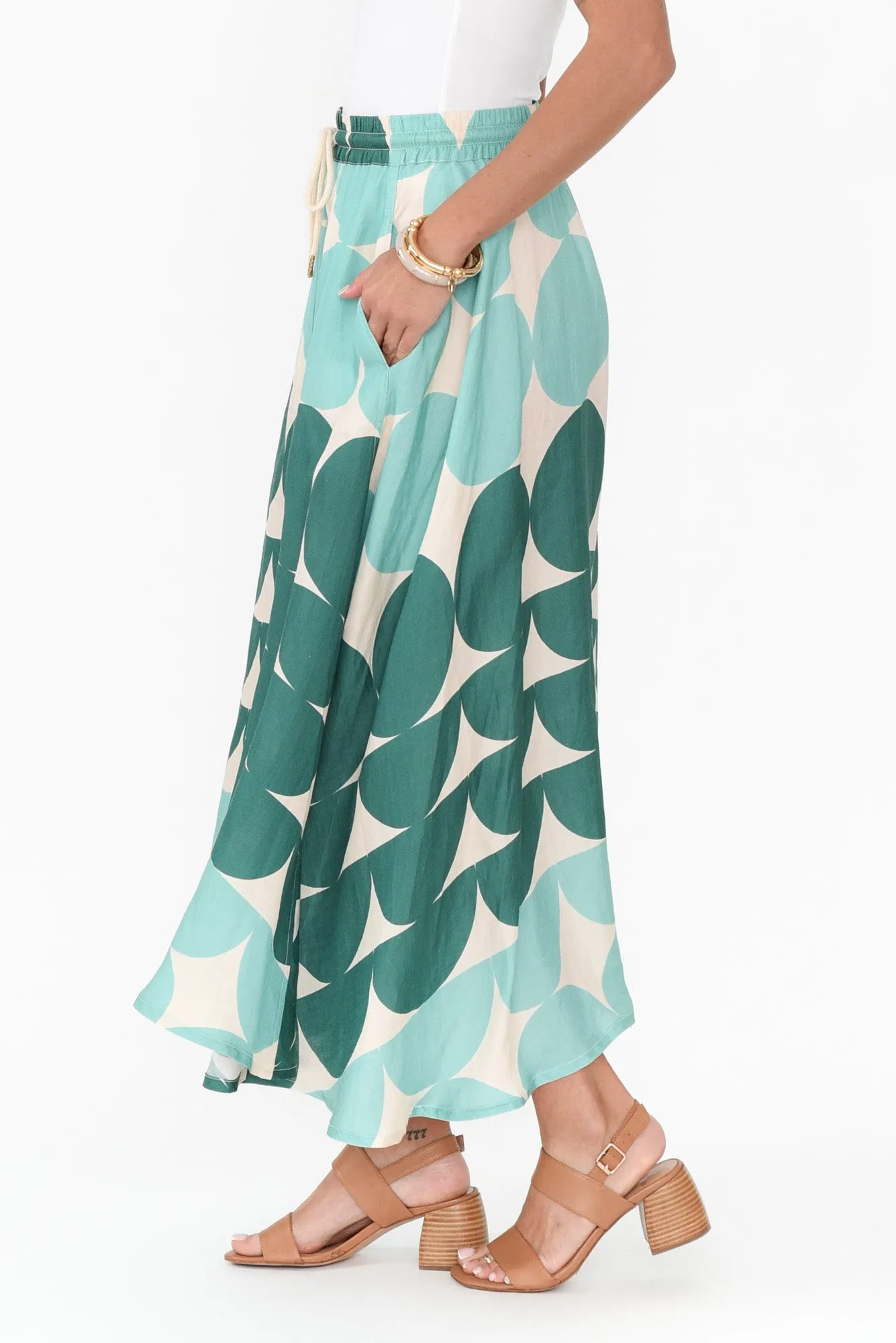 Domino Aqua Spot Linen Blend Skirt sold by Blue Bungalow product image thumbnail 3