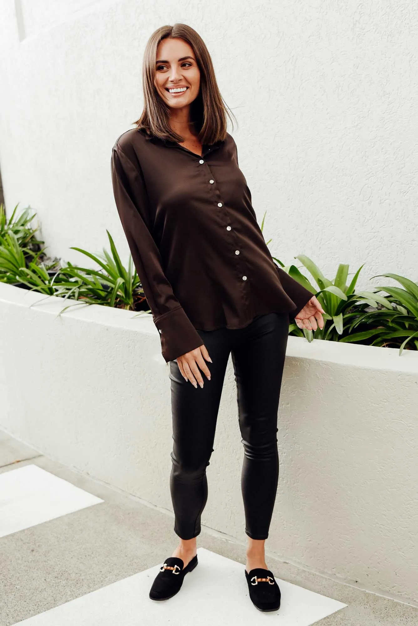 Honor Chocolate Satin Shirt sold by Blue Bungalow product image thumbnail 2