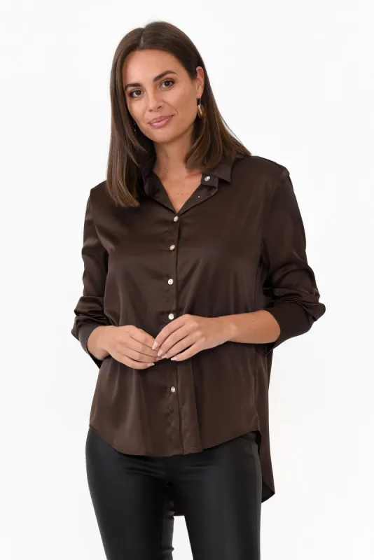Honor Chocolate Satin Shirt sold by Blue Bungalow