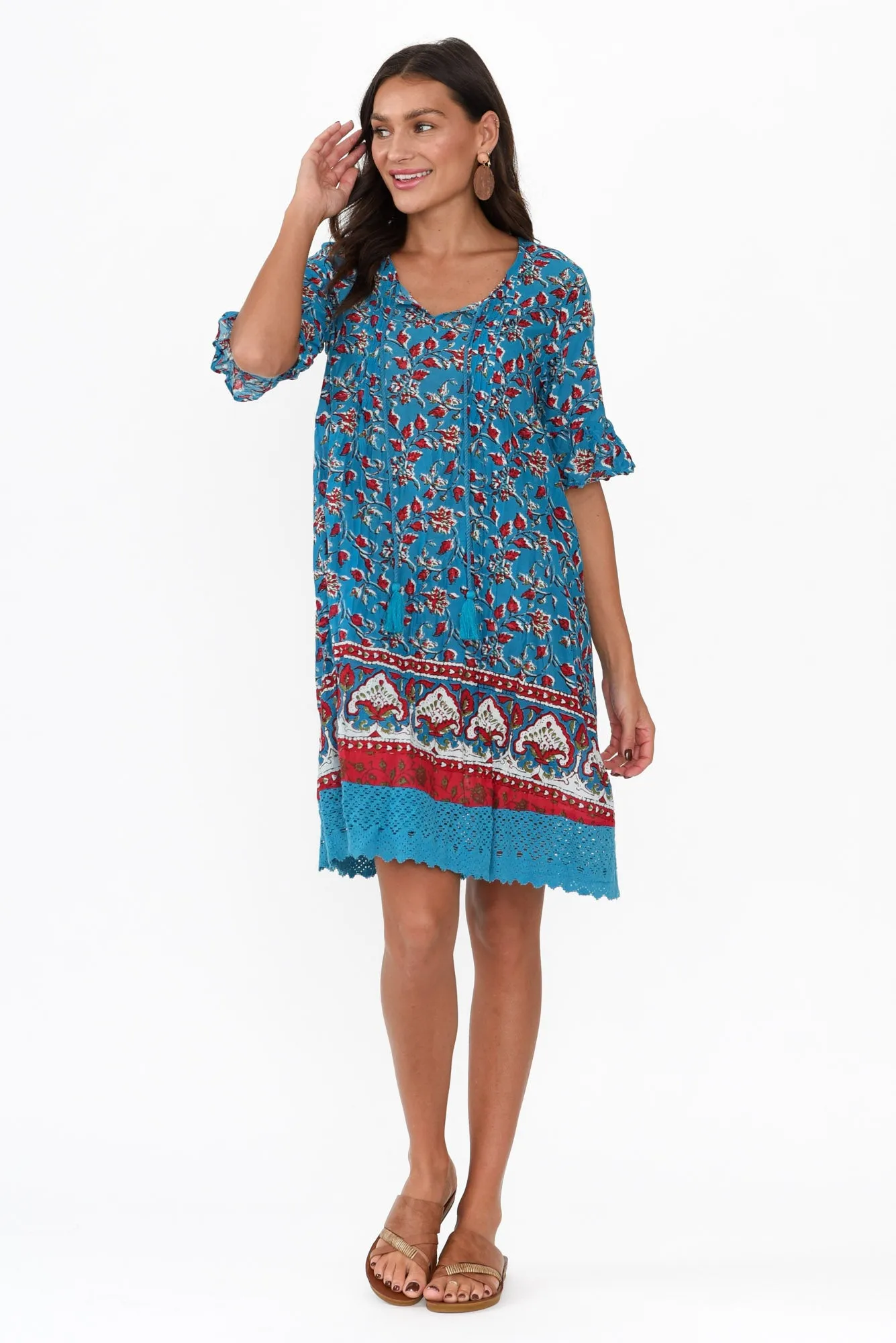 Cayman Blue Blossom Cotton Tunic Dress sold by Blue Bungalow product image thumbnail 3