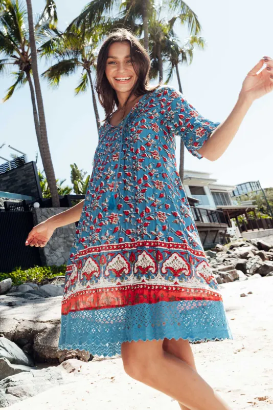 Cayman Blue Blossom Cotton Tunic Dress sold by Blue Bungalow