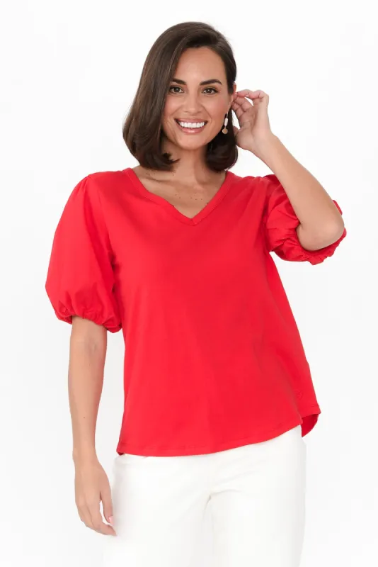 Joy Red Cotton Blend Tee sold by Blue Bungalow