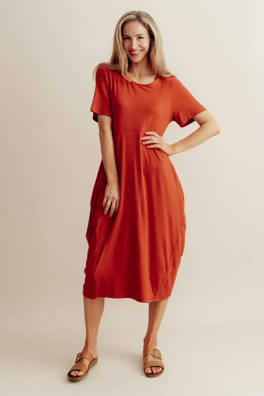 Glenda Rust Short Sleeve Crescent Dress sold by Blue Bungalow