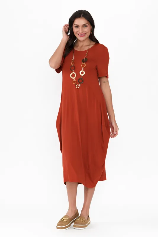 Glenda Dark Red Short Sleeve Crescent Dress sold by Blue Bungalow