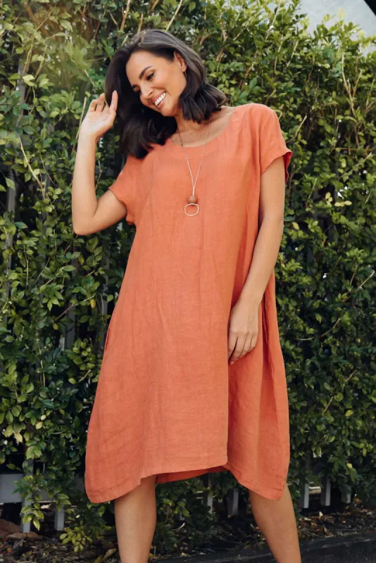 Sonny Rust Linen Swing Dress sold by Blue Bungalow