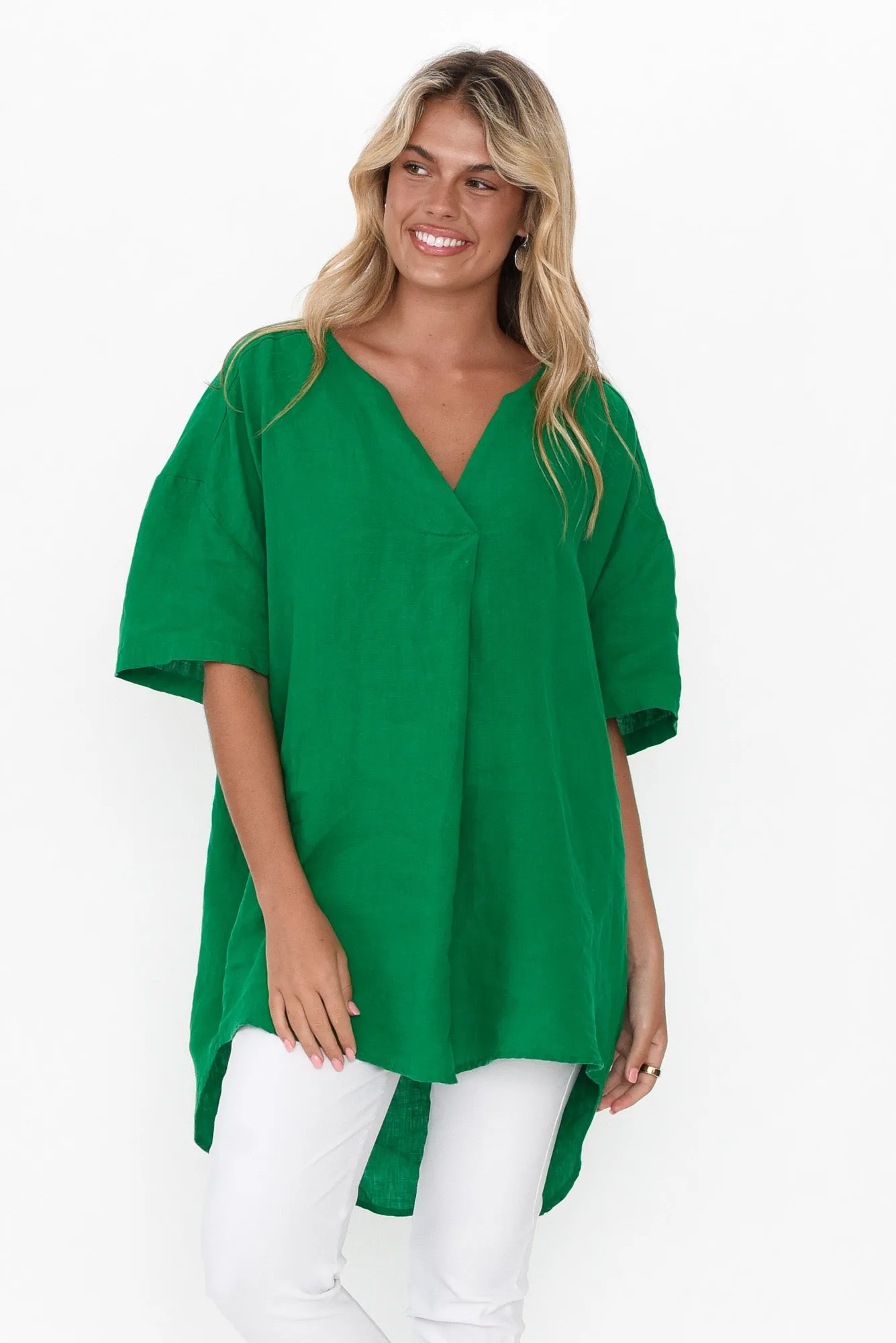 Holland Green Linen V Neck Tunic sold by Blue Bungalow product image thumbnail 2