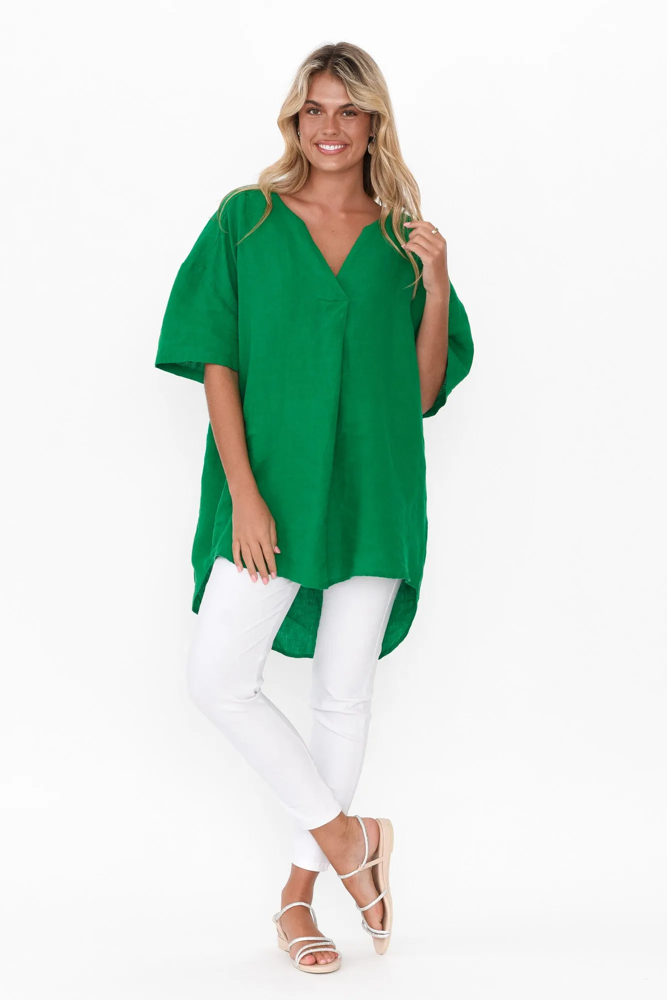 Holland Green Linen V Neck Tunic sold by Blue Bungalow product image thumbnail 3