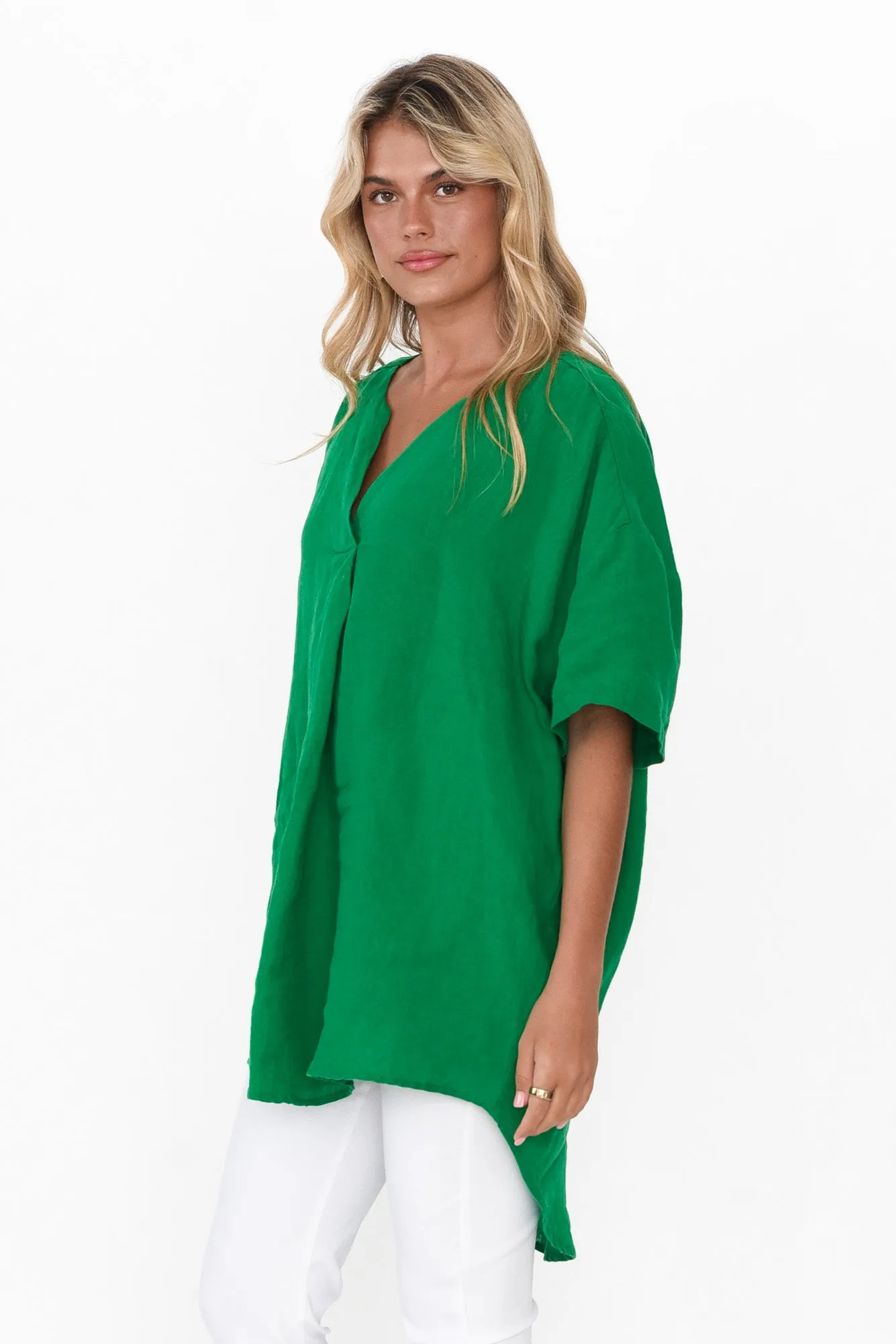 Holland Green Linen V Neck Tunic sold by Blue Bungalow product image thumbnail 4