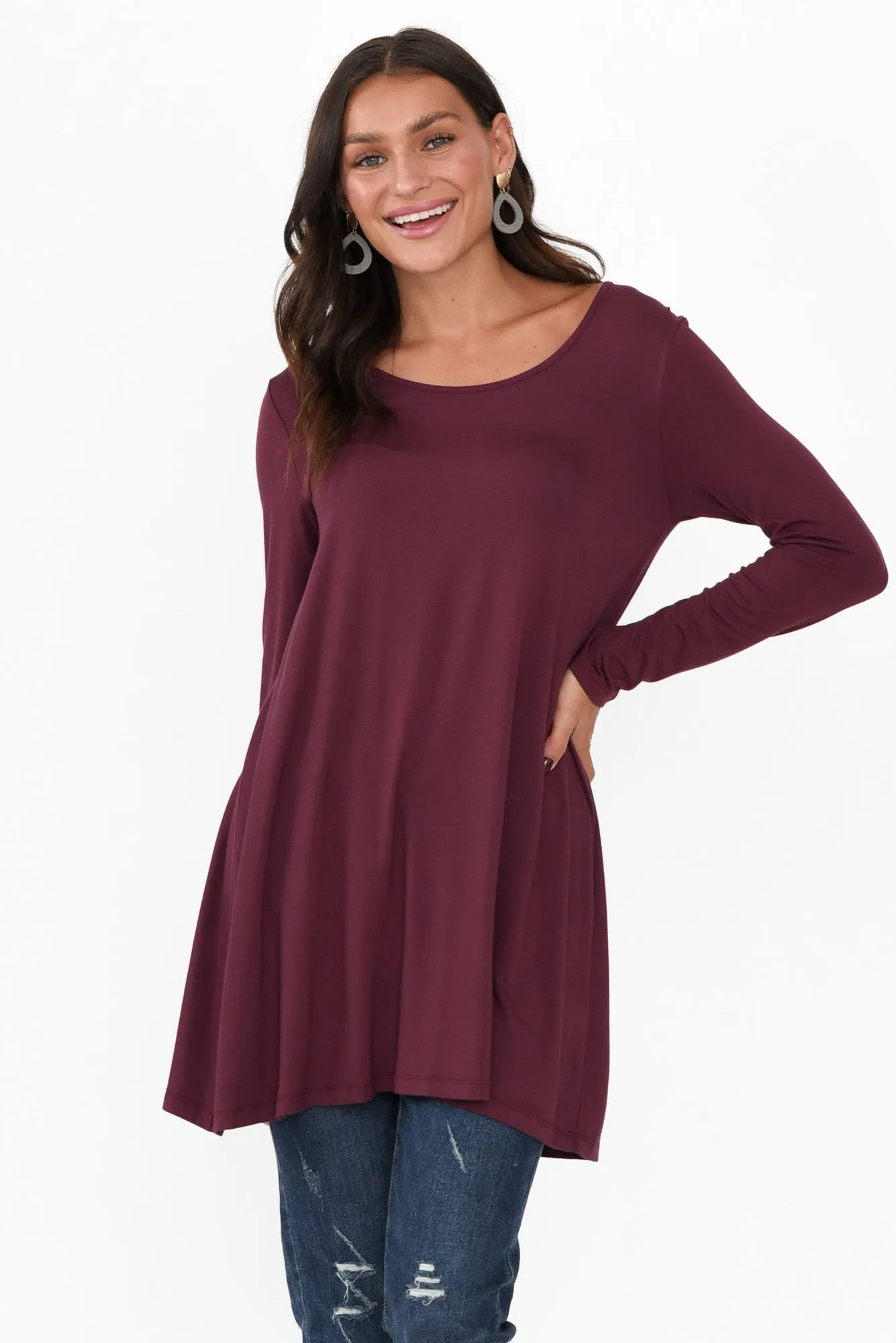 Leanne Burgundy Bamboo Tunic Top sold by Blue Bungalow