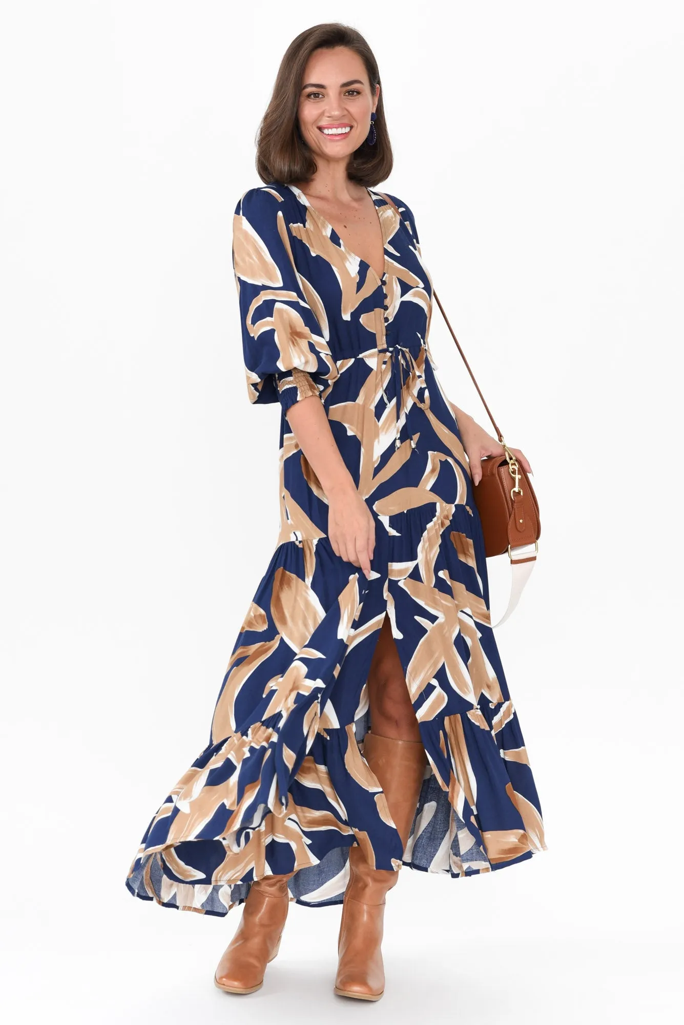 Boleyn Navy Leaf Tie Dress sold by Blue Bungalow product image thumbnail 2
