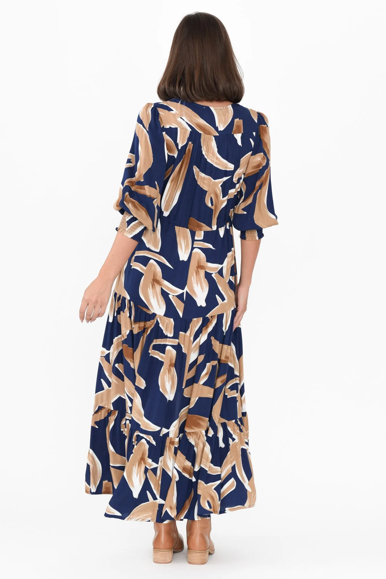 Boleyn Navy Leaf Tie Dress sold by Blue Bungalow product image thumbnail 5