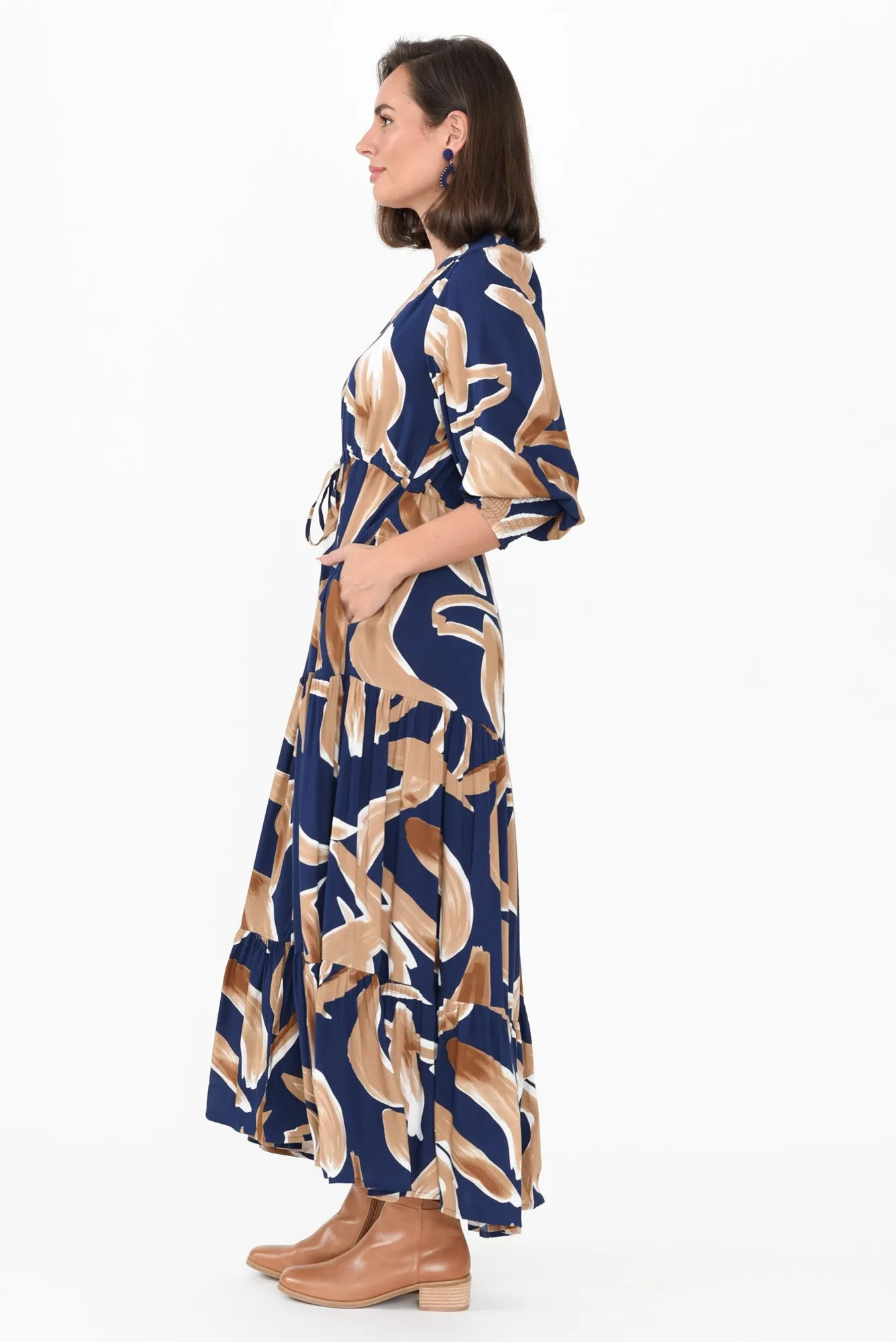 Boleyn Navy Leaf Tie Dress sold by Blue Bungalow product image thumbnail 4