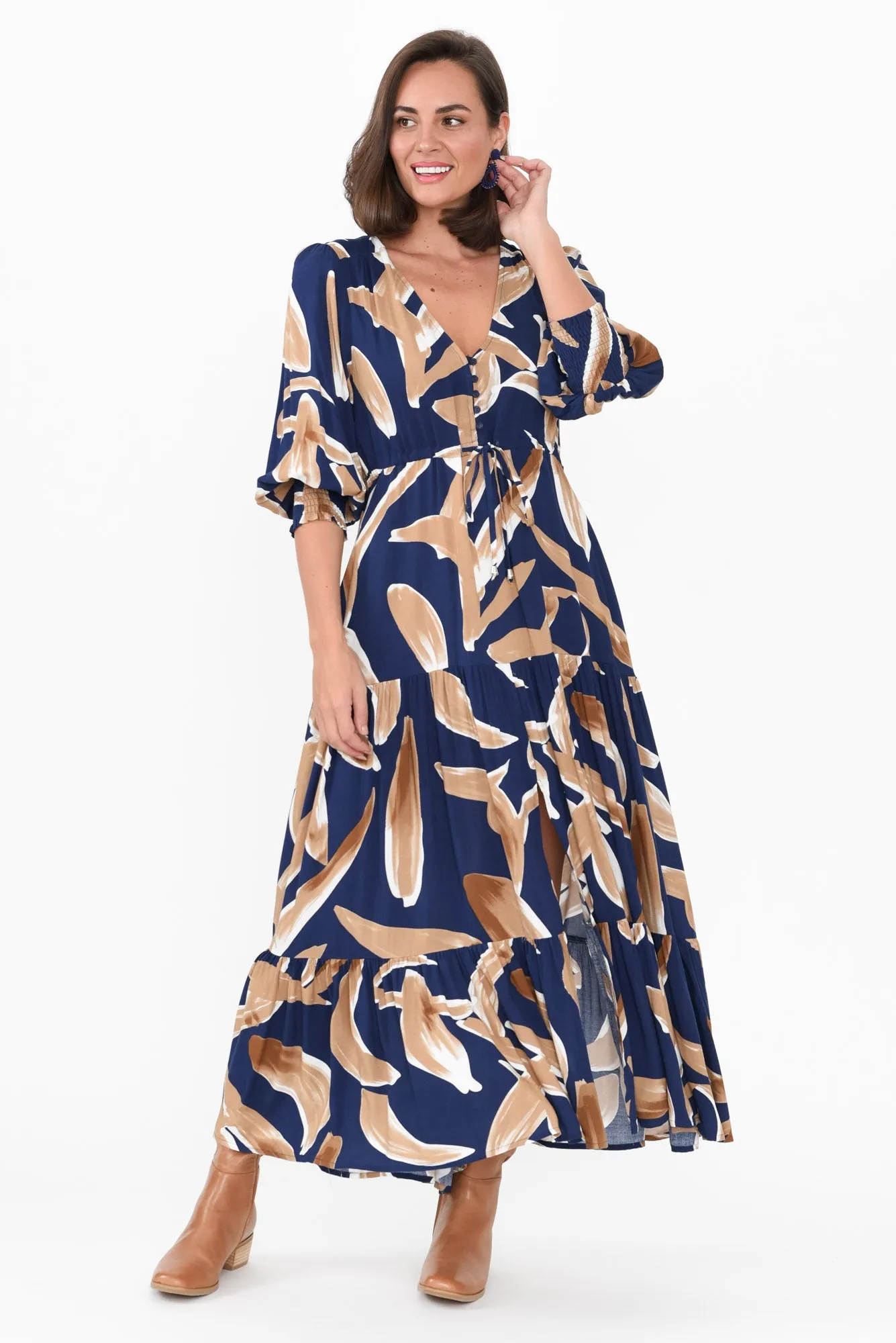 Boleyn Navy Leaf Tie Dress sold by Blue Bungalow product image thumbnail 3