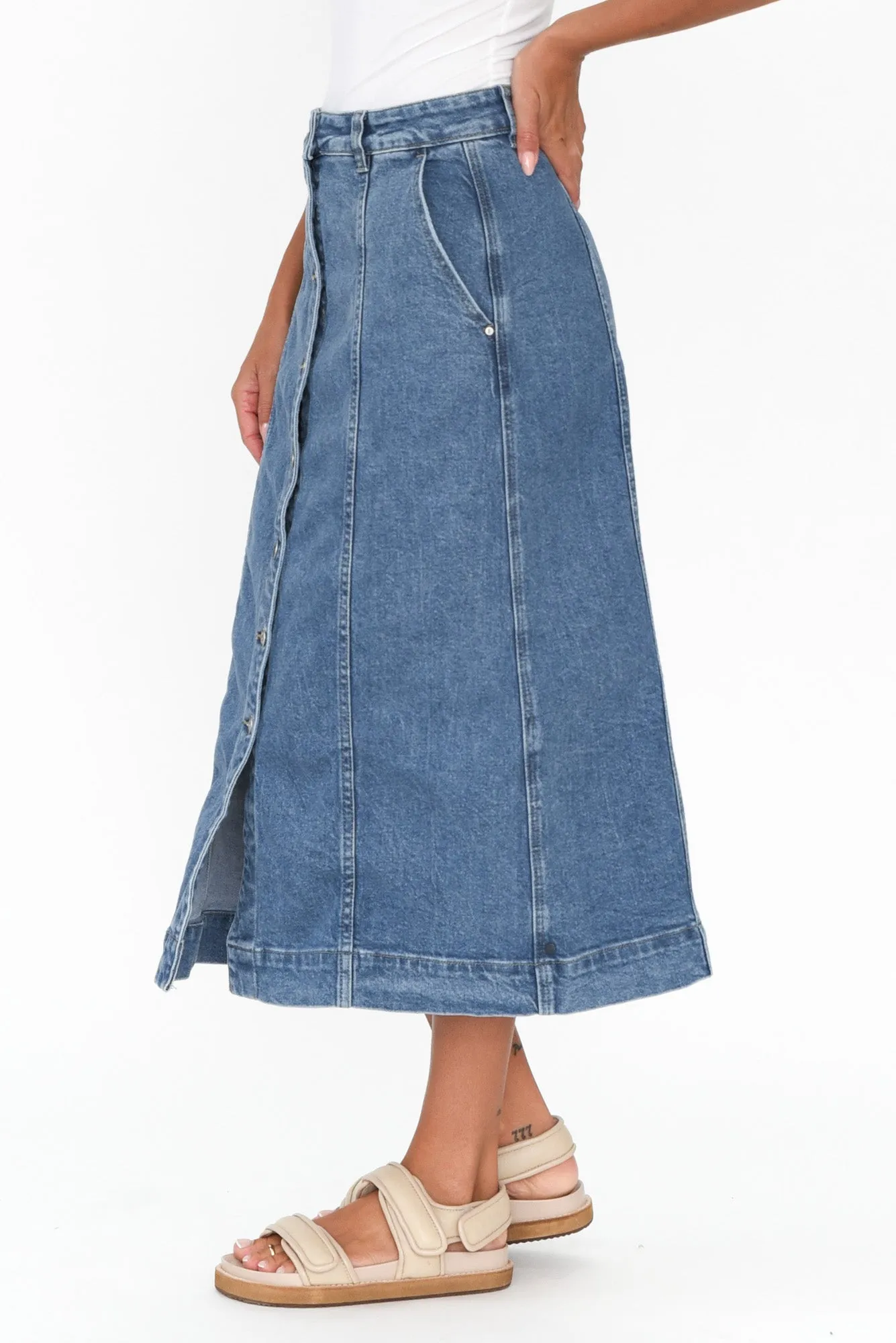 Florence Mid Blue Denim Skirt sold by Blue Bungalow product image thumbnail 3